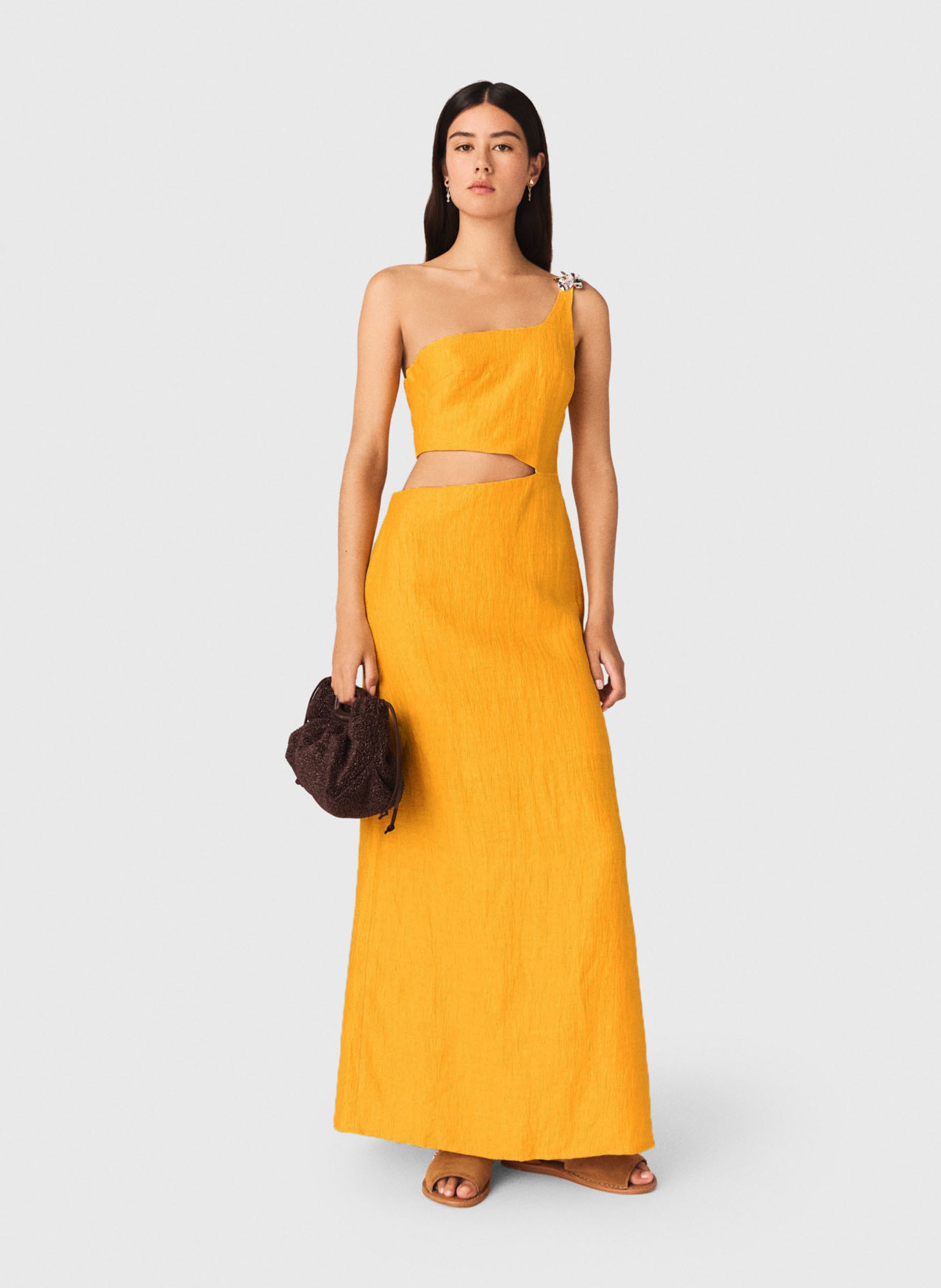 Robe longue unie en lin mélangé MAJE Orange