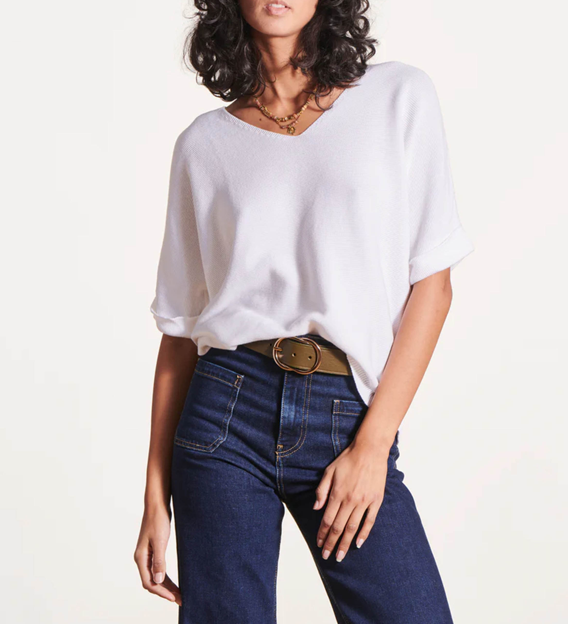 Weites Strick-Top mit V-Ausschnitt LA FEE MARABOUTEE Weiss