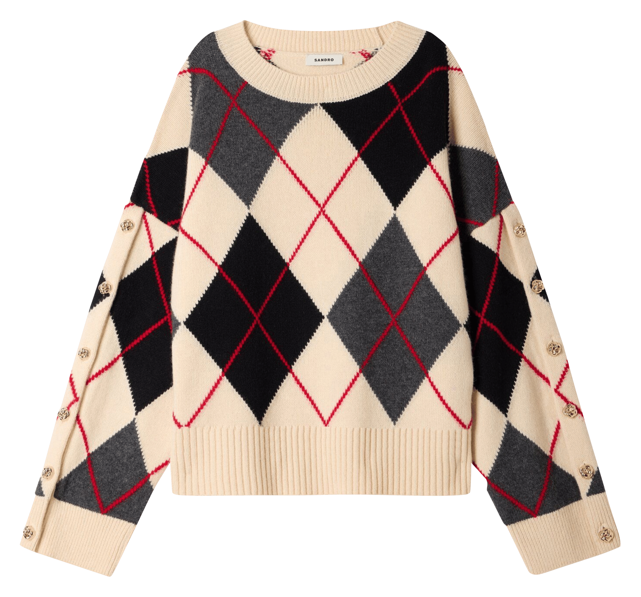 Pull col rond en laine mélangée SANDRO Blanc
