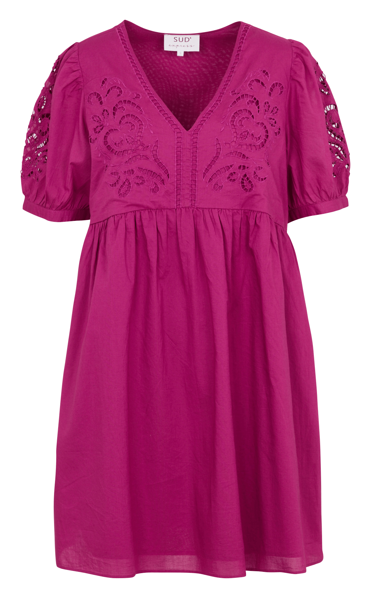 - Smalle strikschouderbandjes - Racerback - Wijd model - Fronsjes- 100% katoen- Gevoerd- Ruglengte: 94 cm. SUD EXPRESS Roze