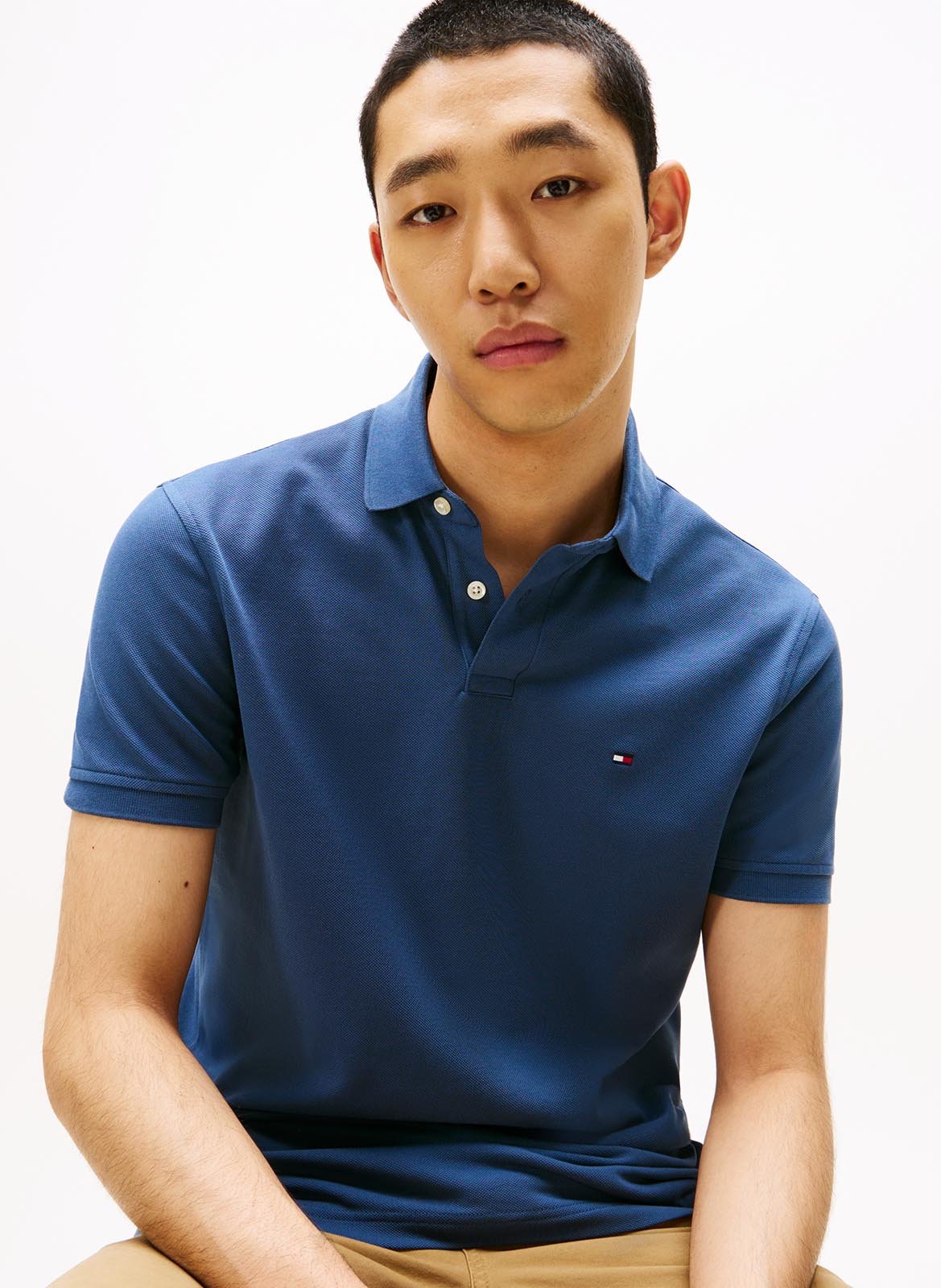 Poloshirt aus Bio-Baumwoll-Mix, Regular Fit | Blau TOMMY HILFIGER Herren