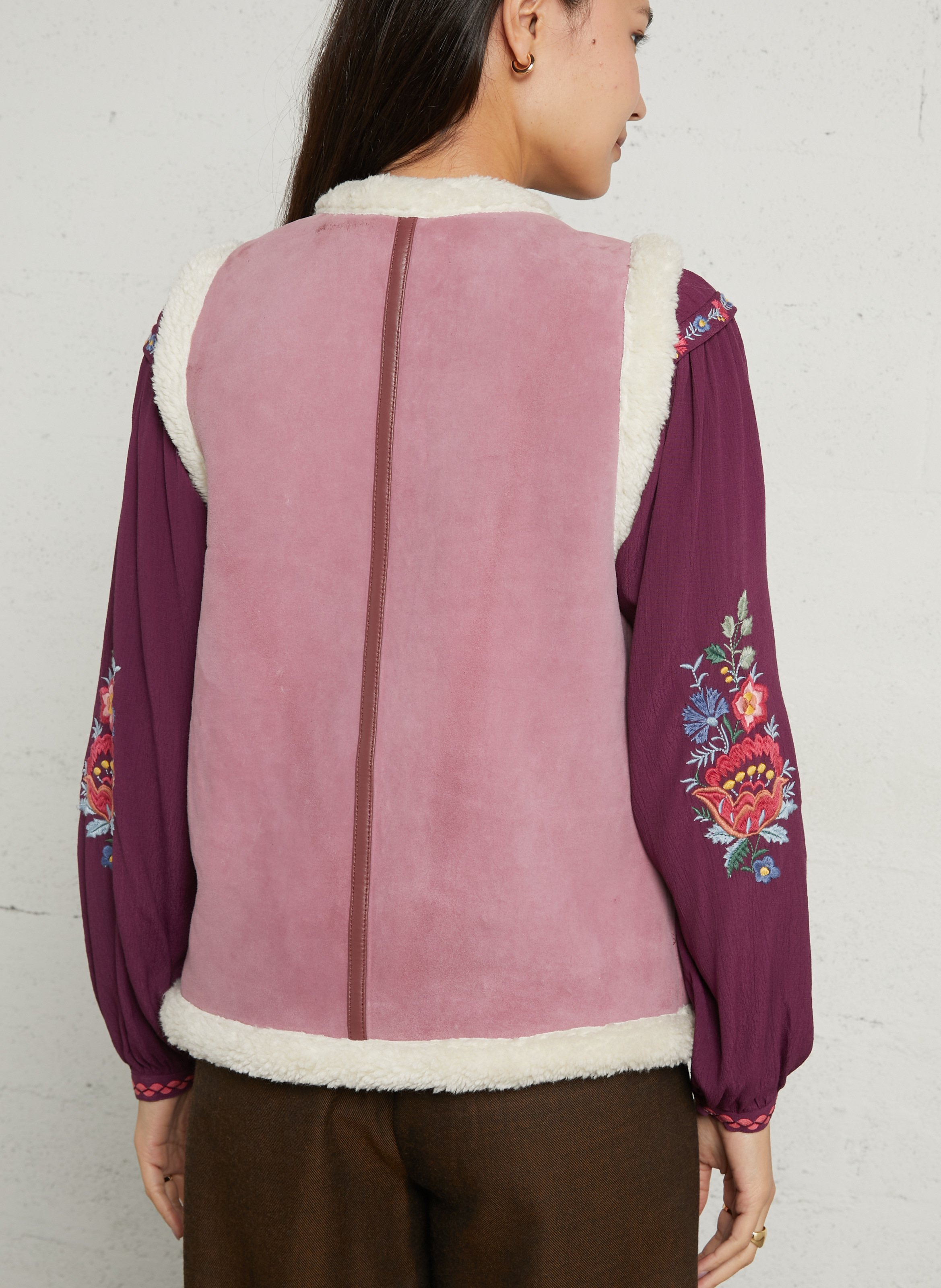 Veste droite col rond en cuir LOUISE MISHA Rose