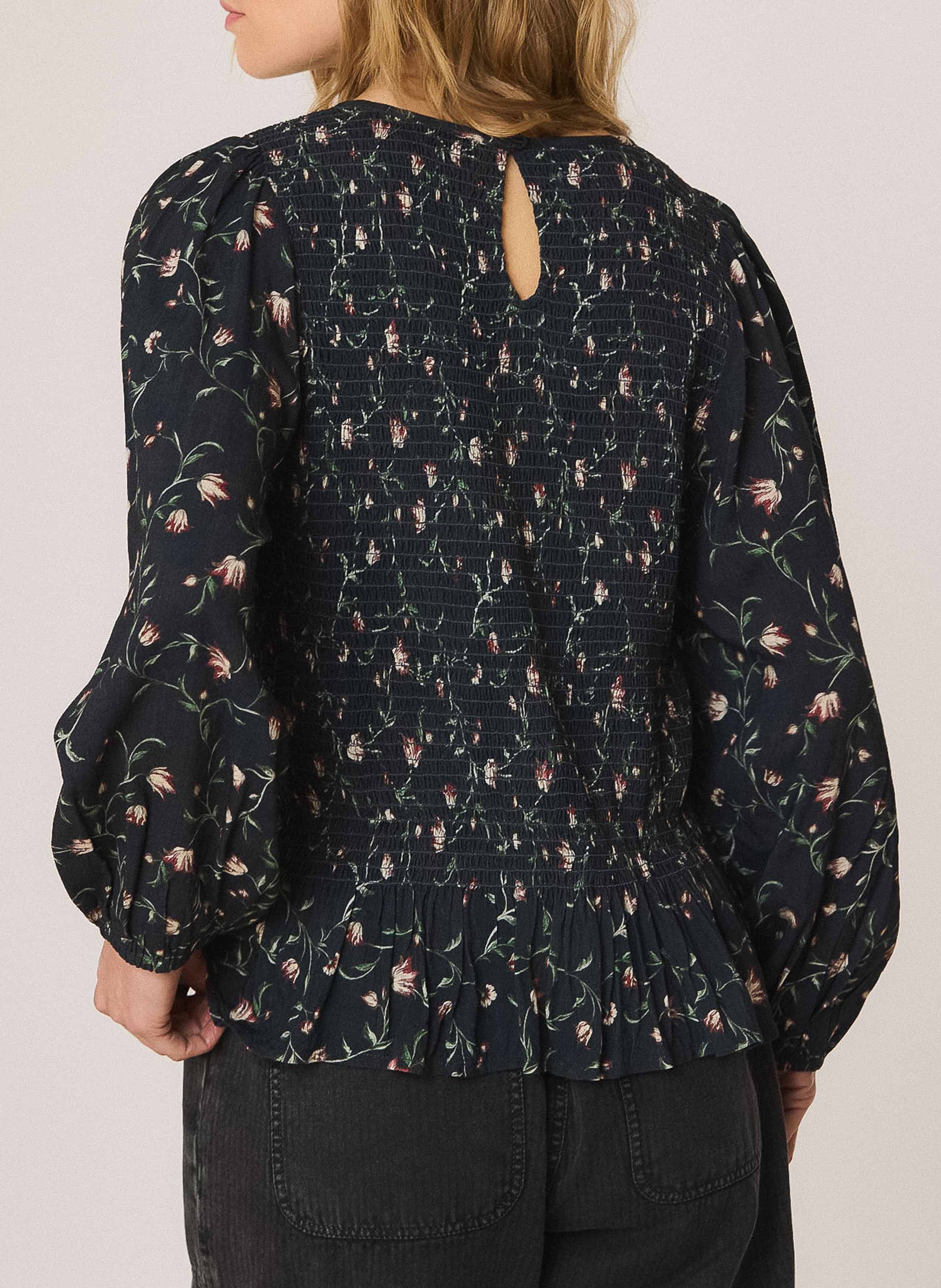 Weites Rundhals-Top mit Print INDI & COLD Blau