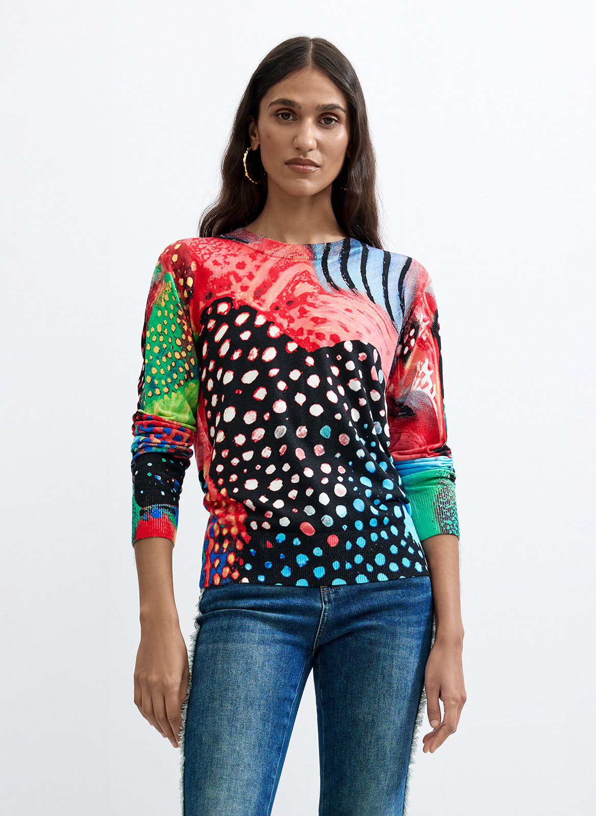 Straight printed round-neck sweater DESIGUAL Black