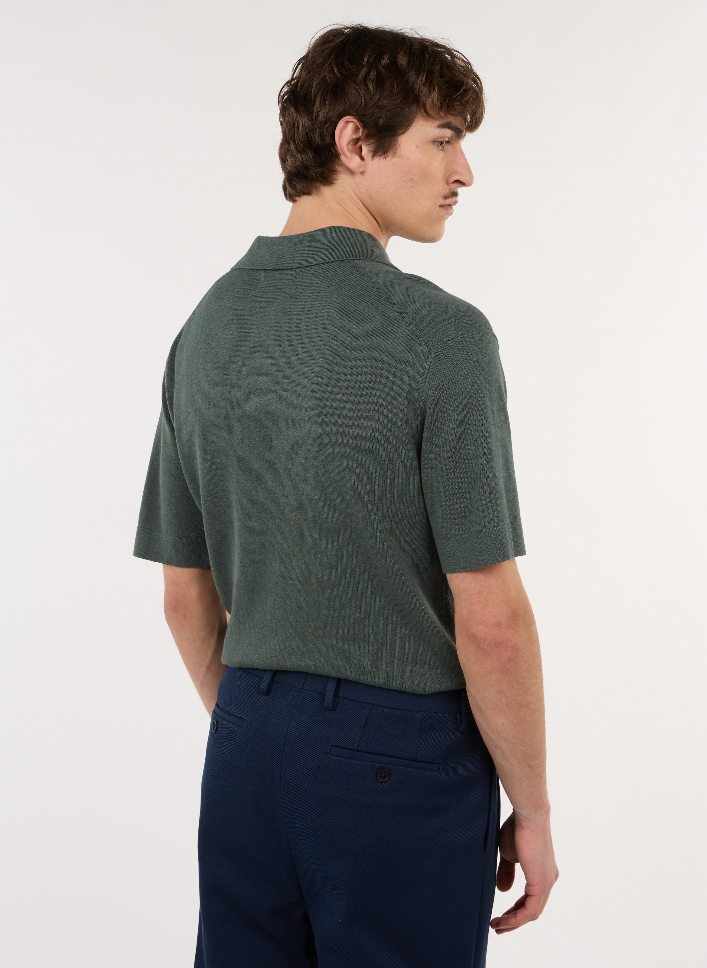 Gerader Polo aus Baumwolle und Leinenmischung SAISON 1865 Grun