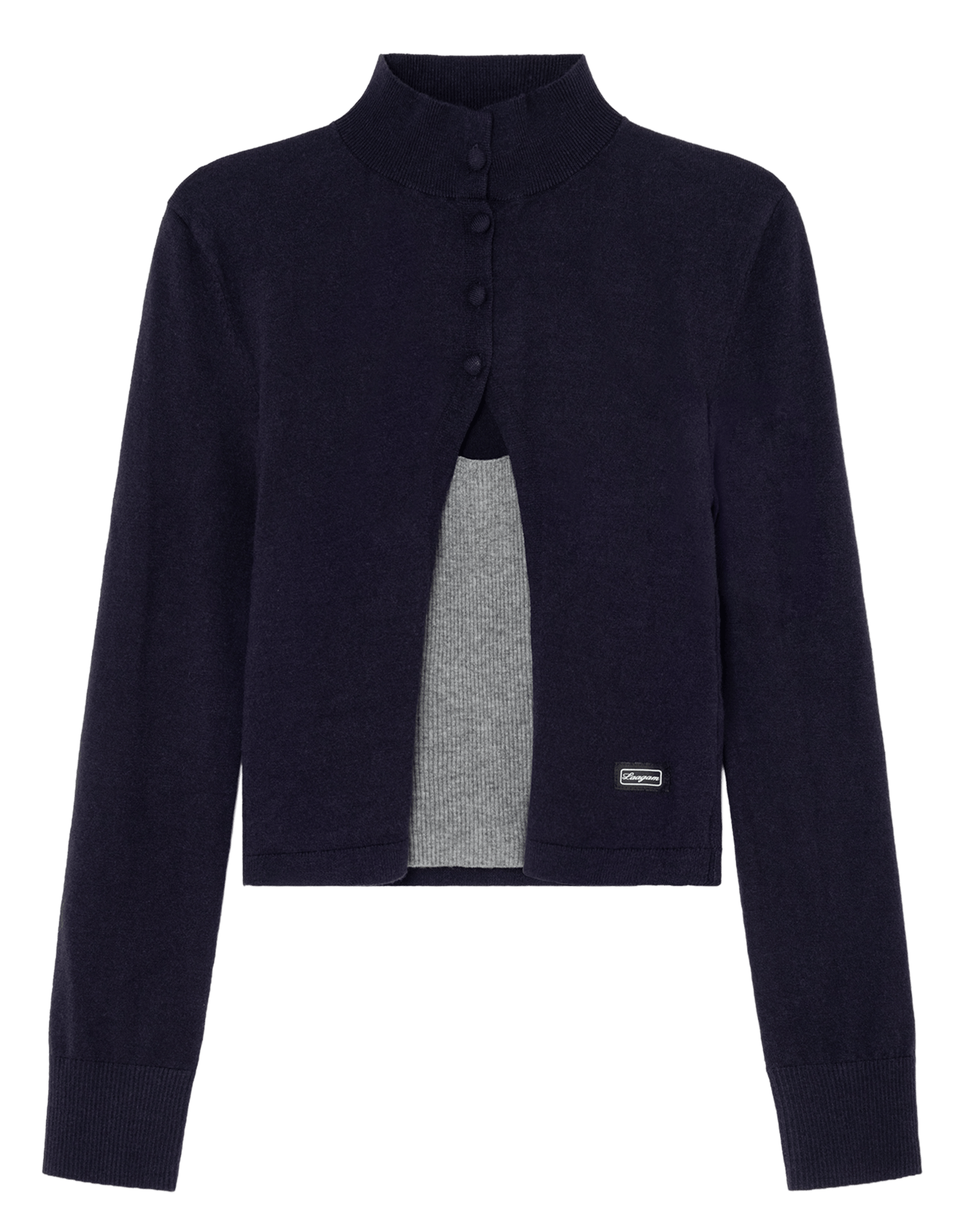 Gilet droit col montant en maille LAAGAM Bleu