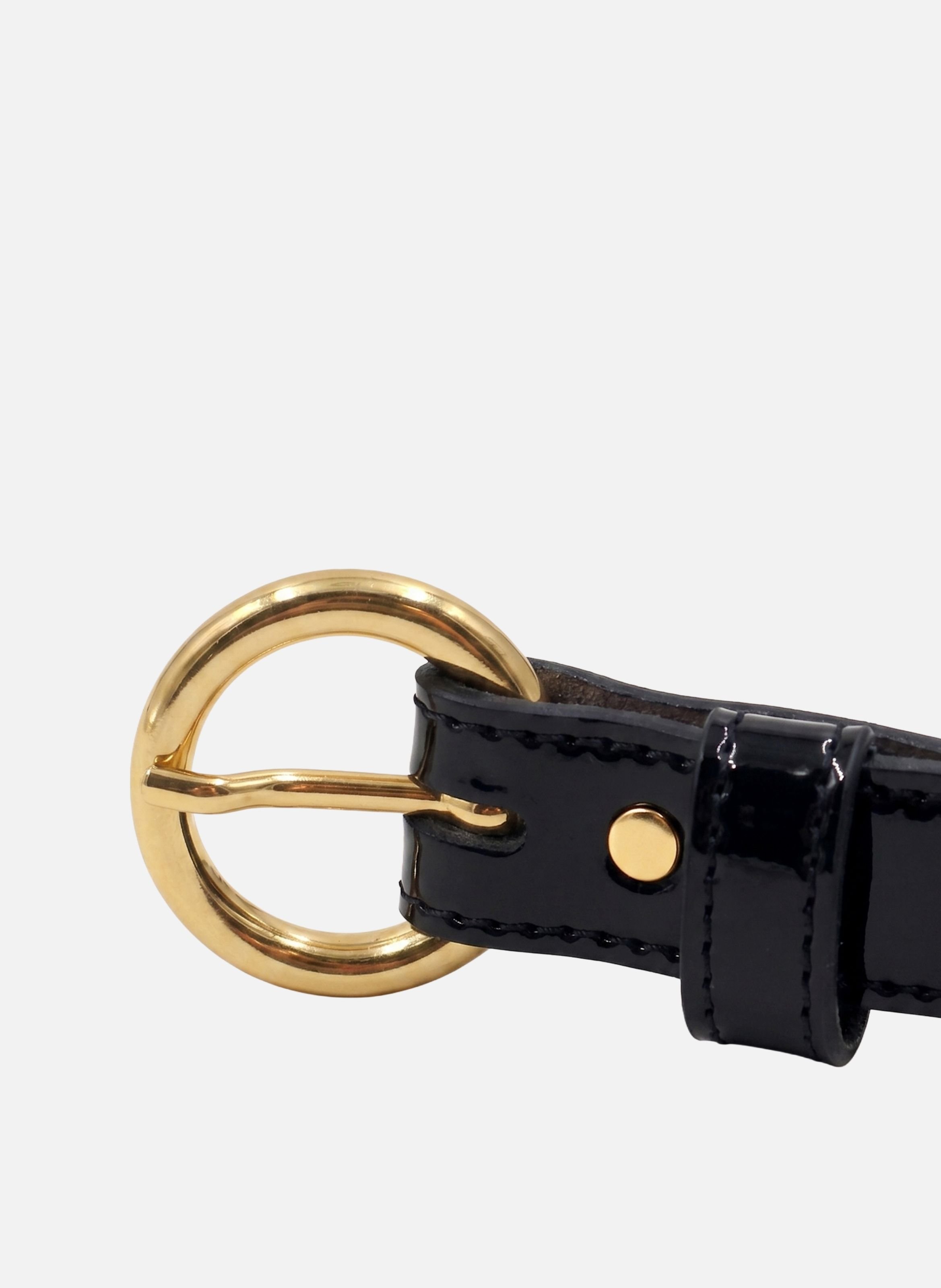 Gold Buckle Patent Leather Belt JULES & JENN Black