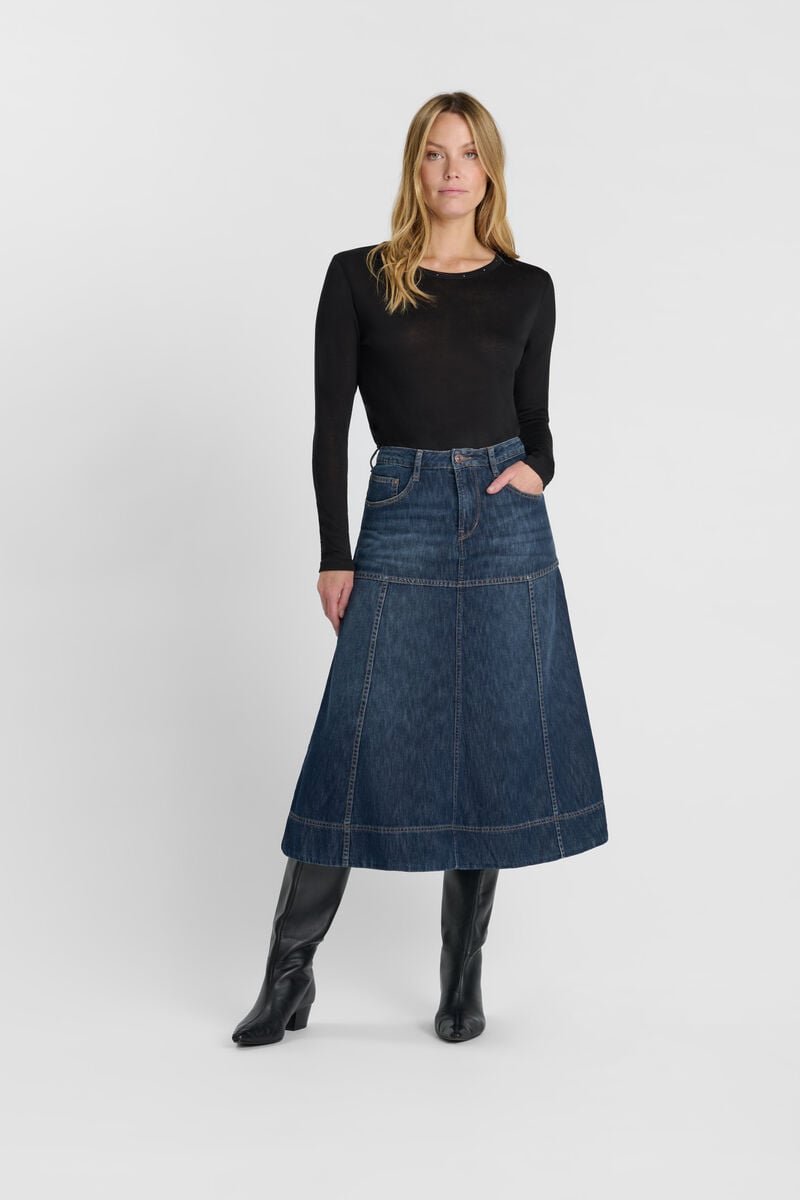 Flared, skater denim skirt LE TEMPS DES CERISES Blue