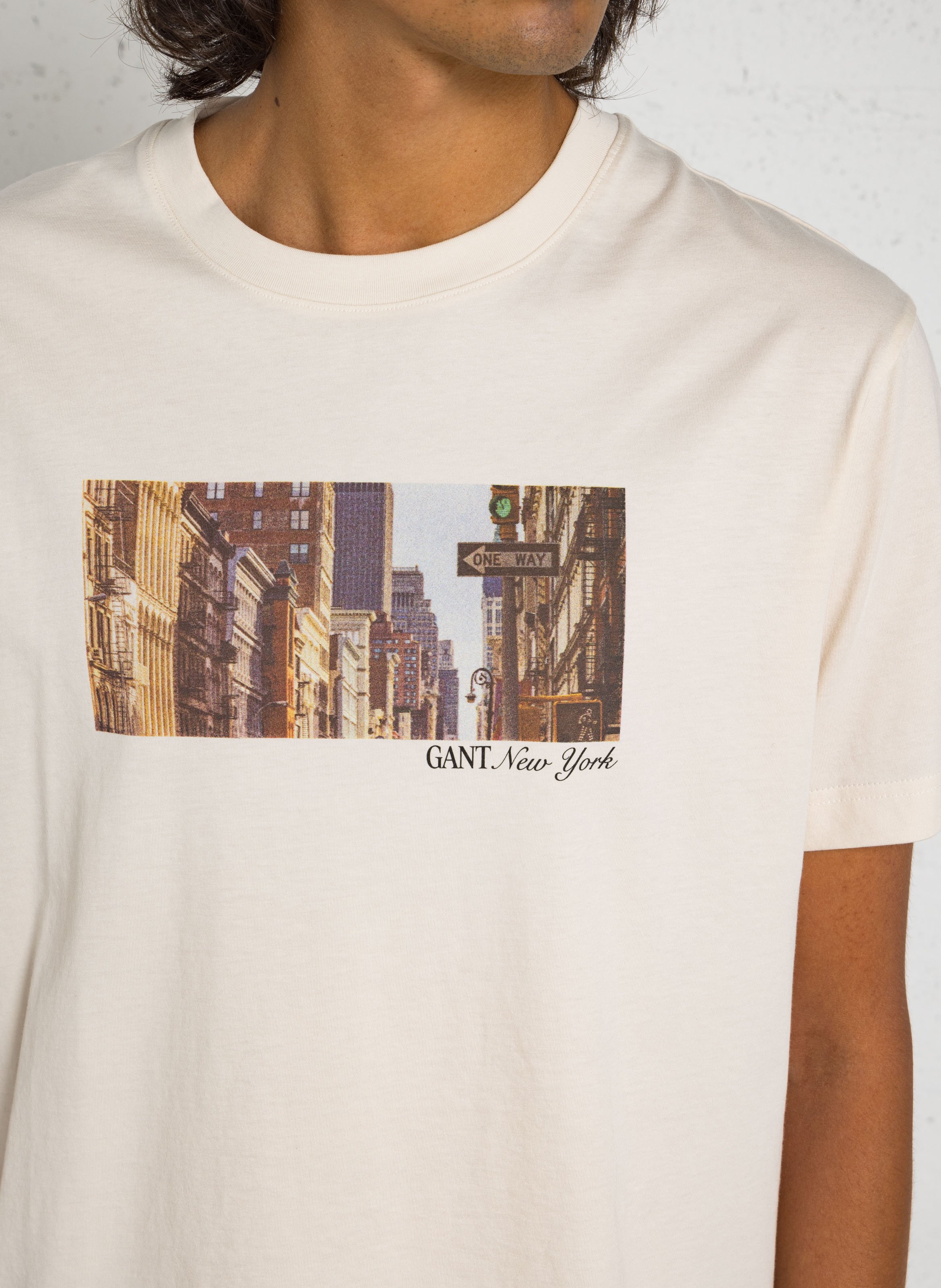 Gerader Rundhalsausschnitt T-Shirt aus bedruckter Mischbaumwolle GANT Beige