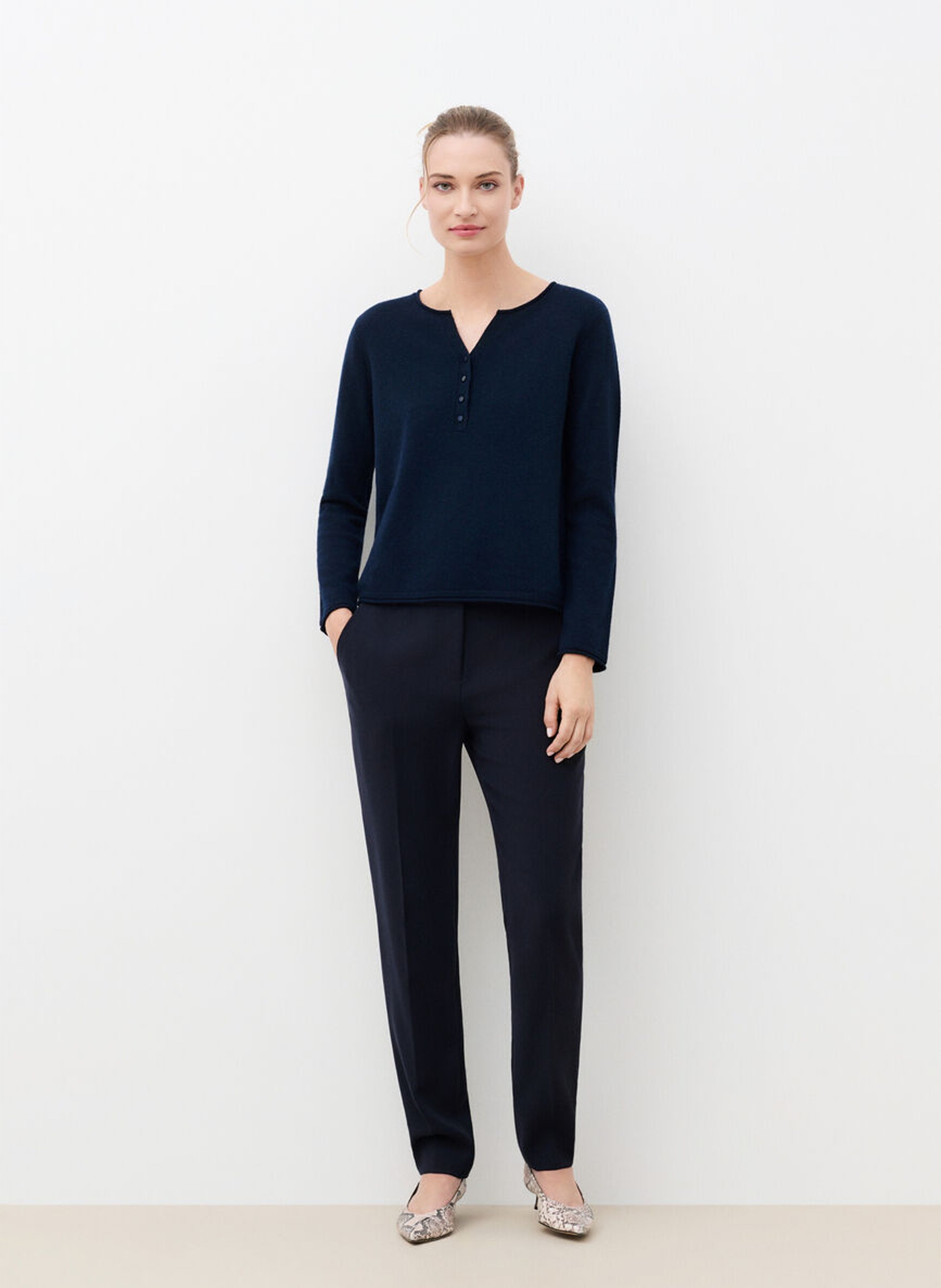 Cashmere plain Tunisian collar sweater CAROLL Blue