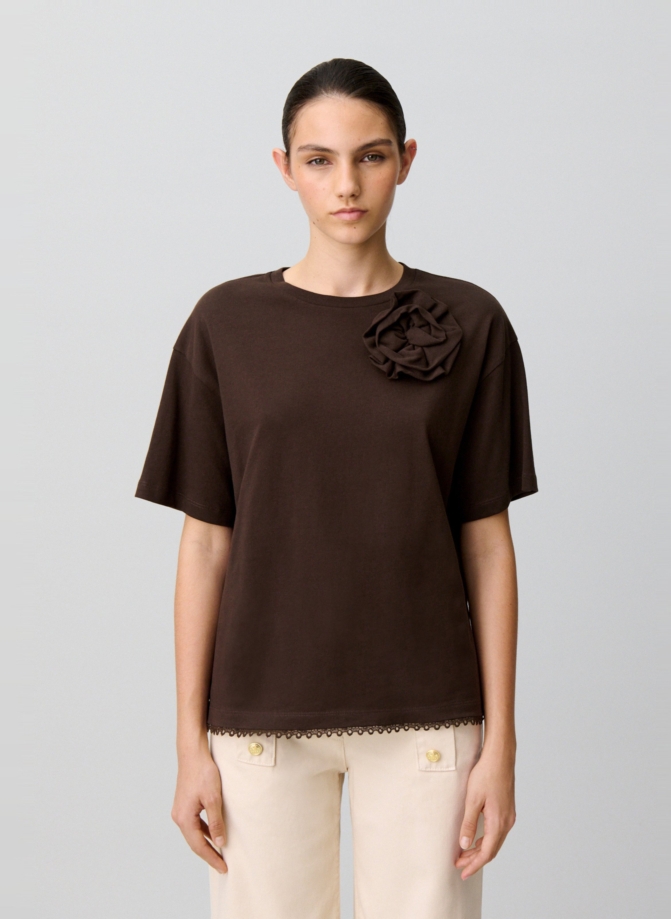 Tee-shirt oversize col rond en coton CLAUDIE PIERLOT Marron