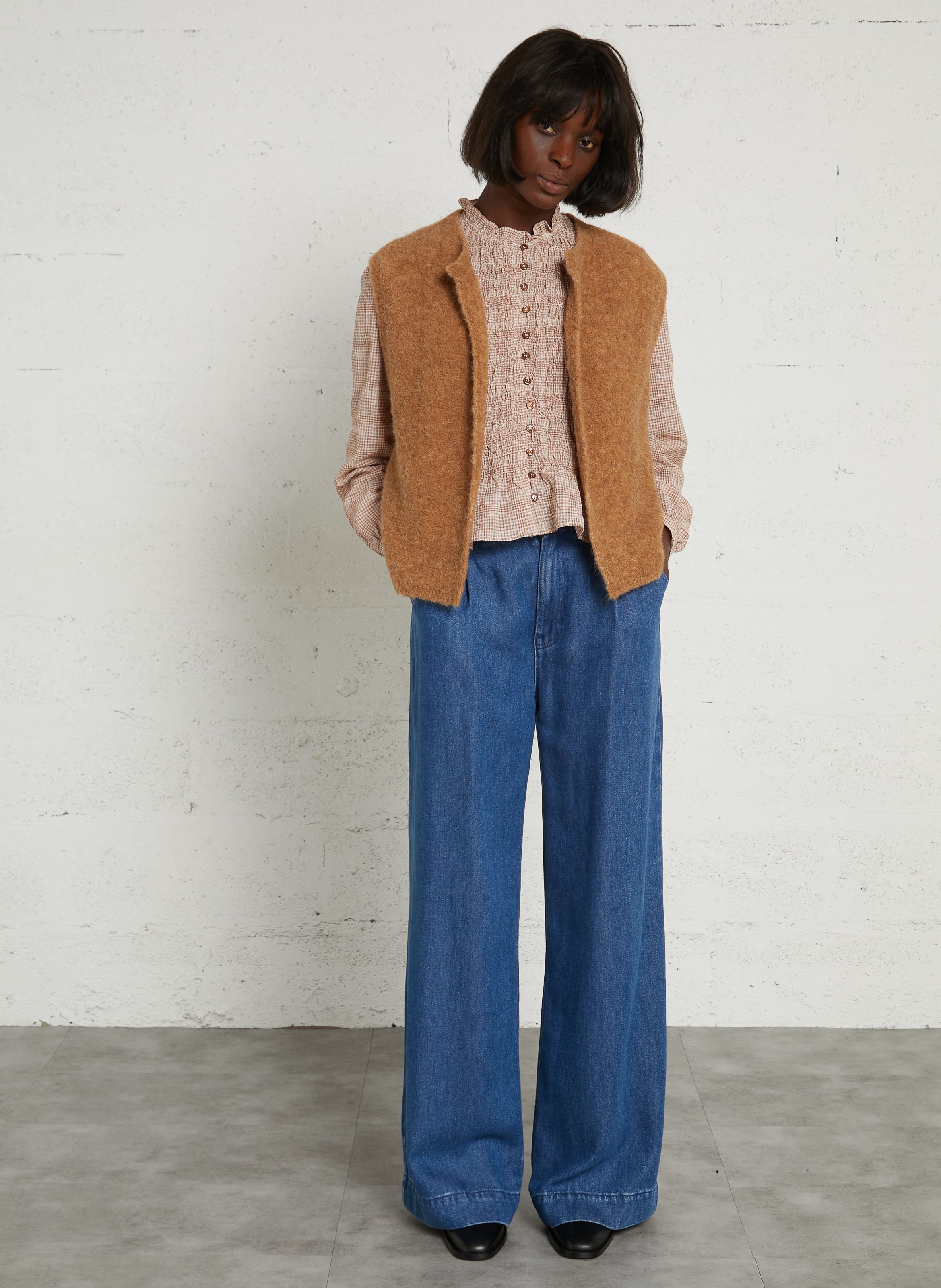 Gilet sans manches droit DES PETITS HAUTS Marron