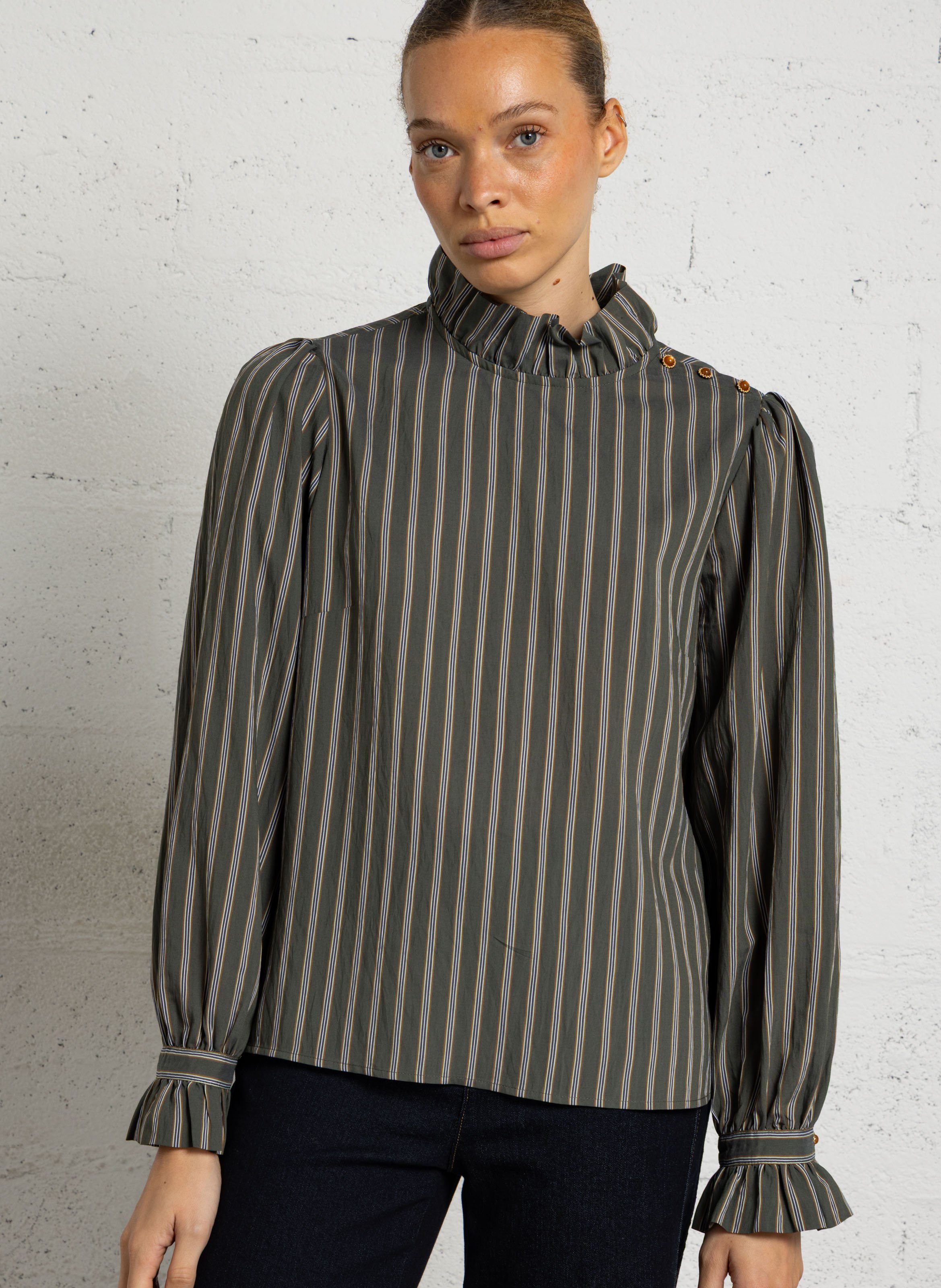 Gestreepte blouse met lange mouwen MAISON 123 Kaki