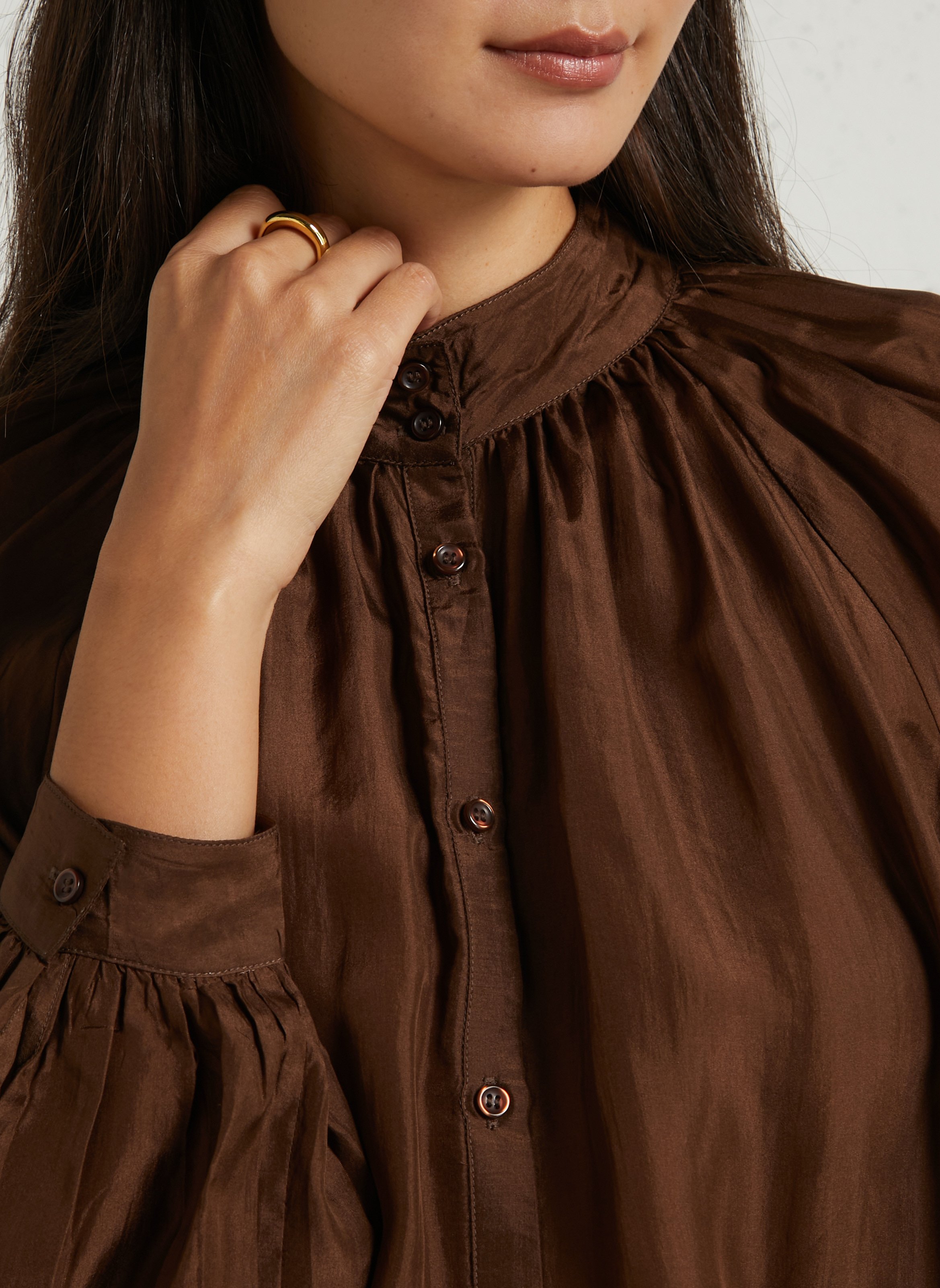 Baumwollbluse mit Stehkragen BELLEPIECE Braun