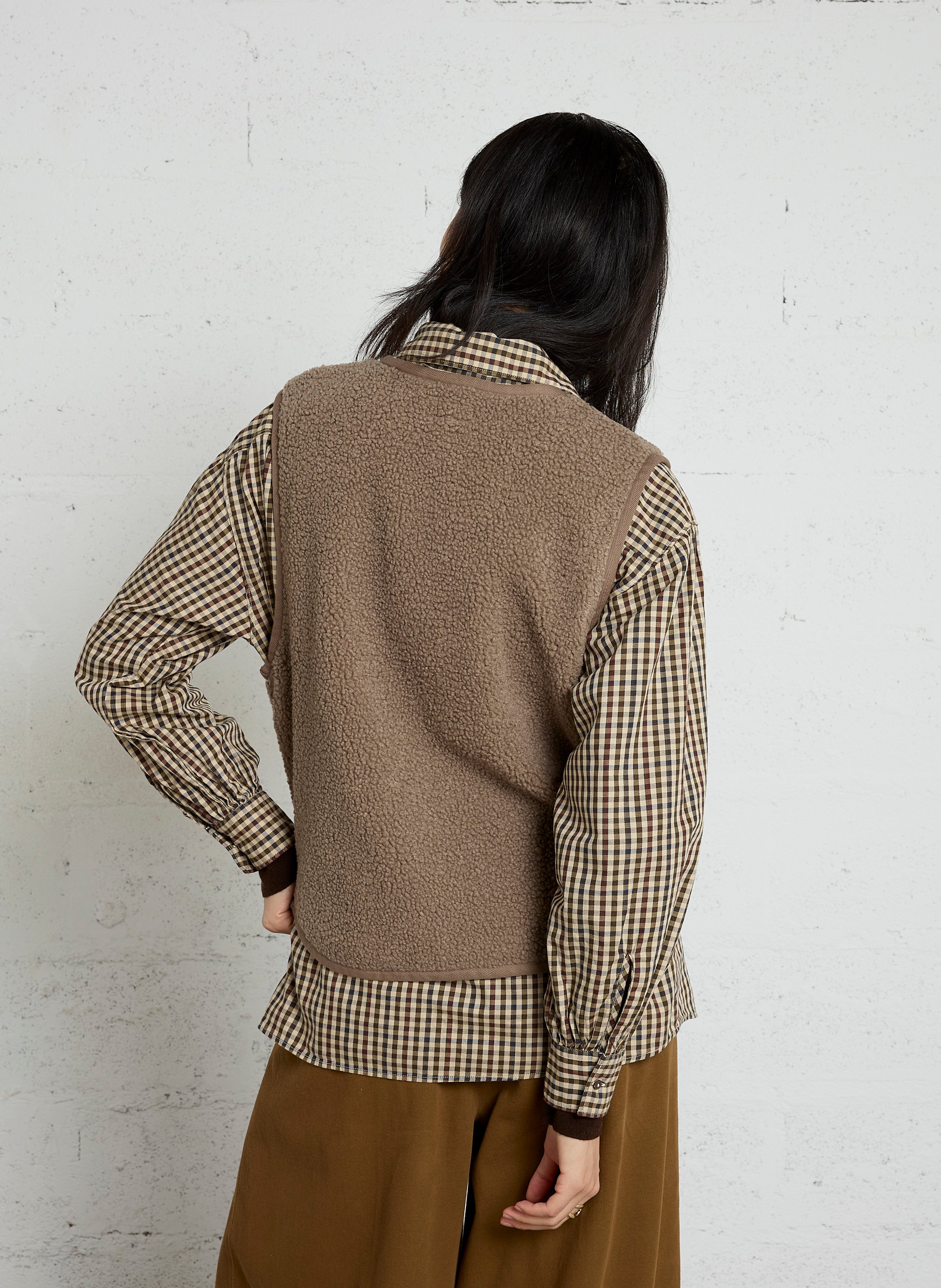 Gilet col rond sans manches duveteux HARTFORD Marron