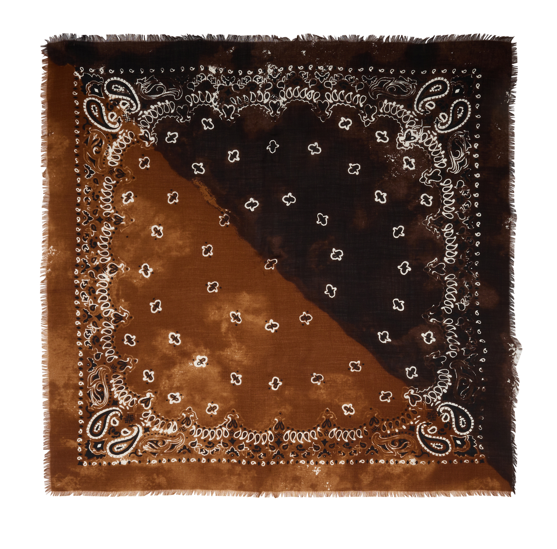 Printed wool scarf with fringes DESTIN Brown