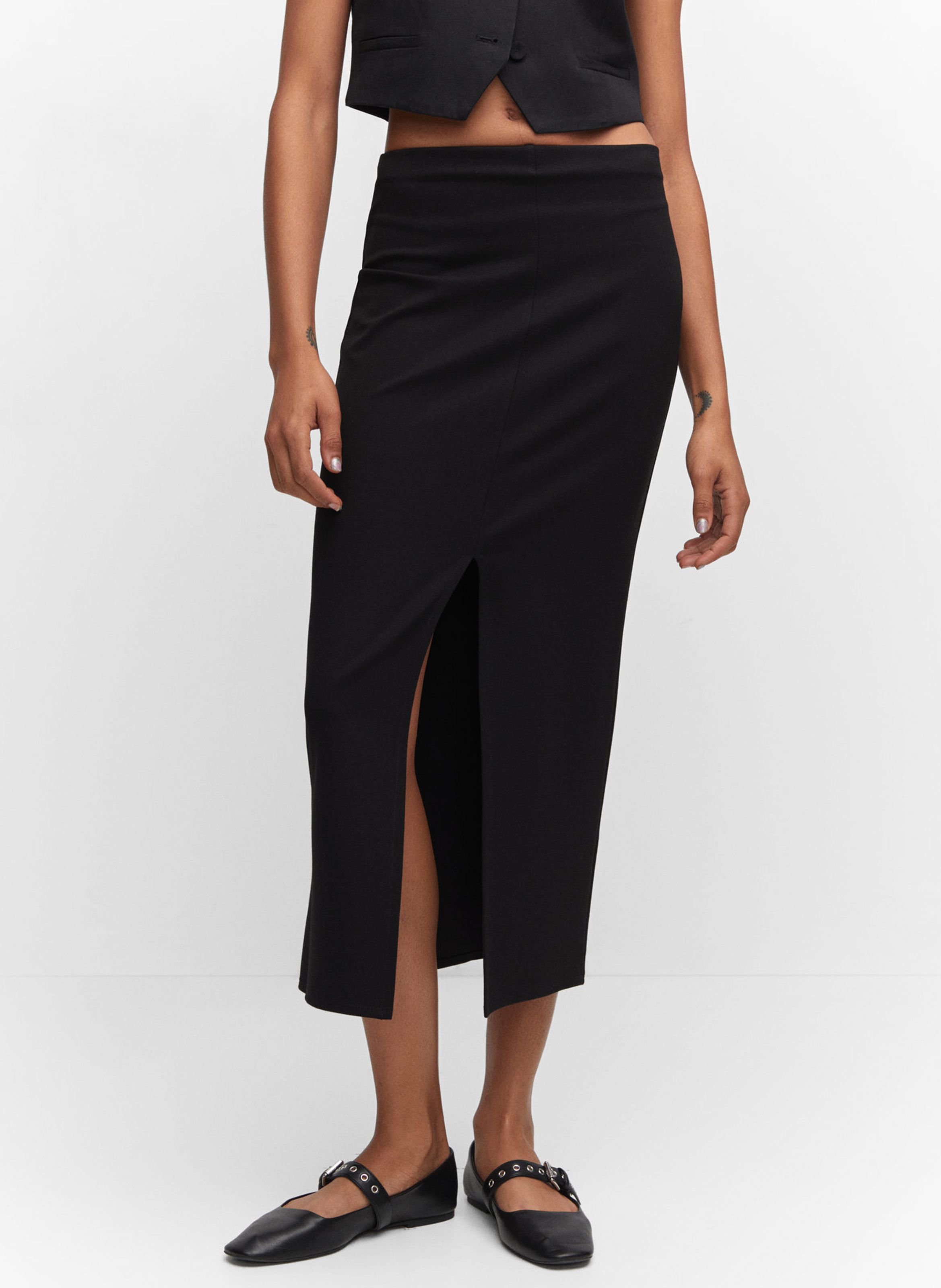 Black Slit midi skirt