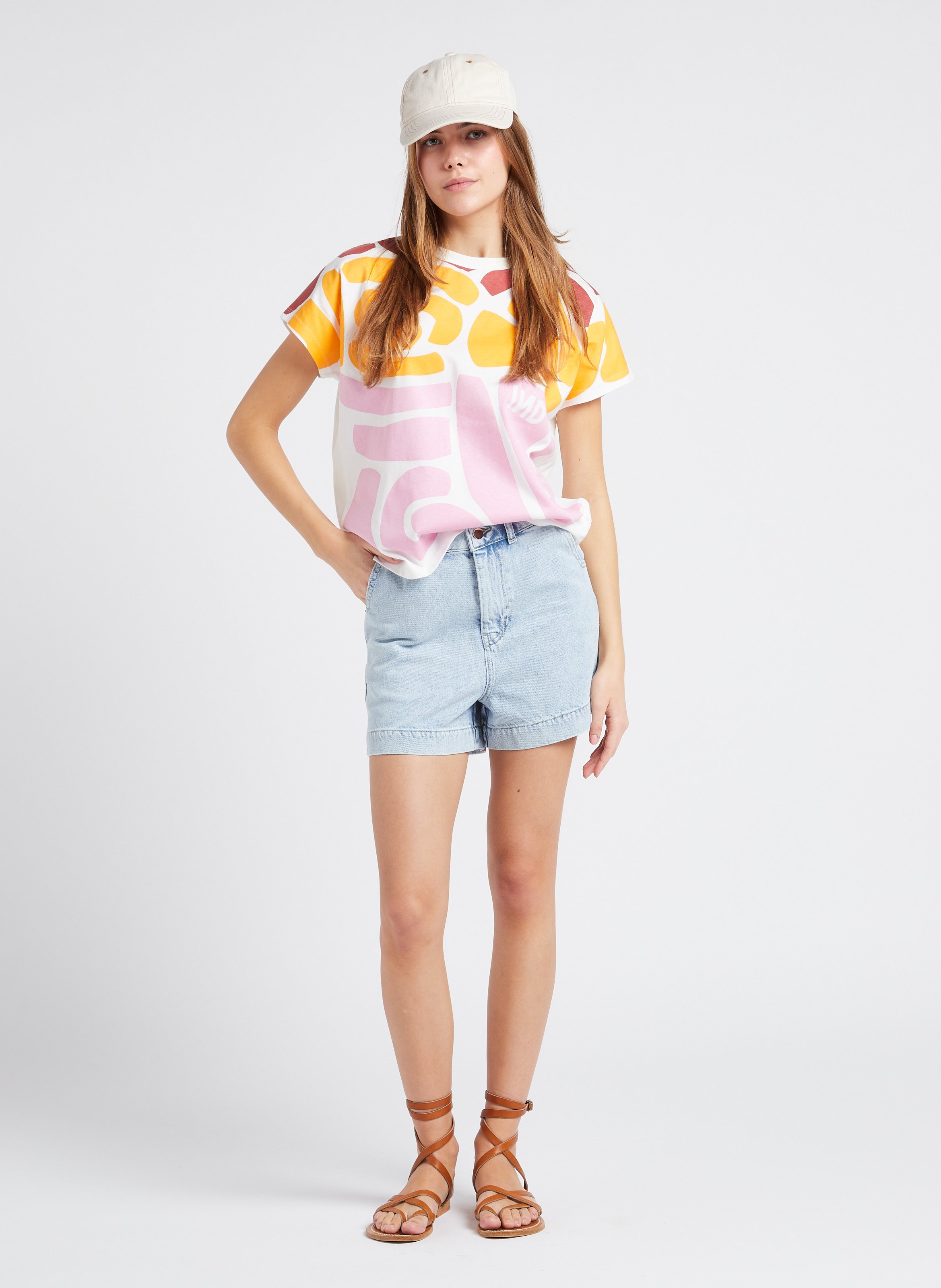 Short droit taille haute en coton INDEE Bleu