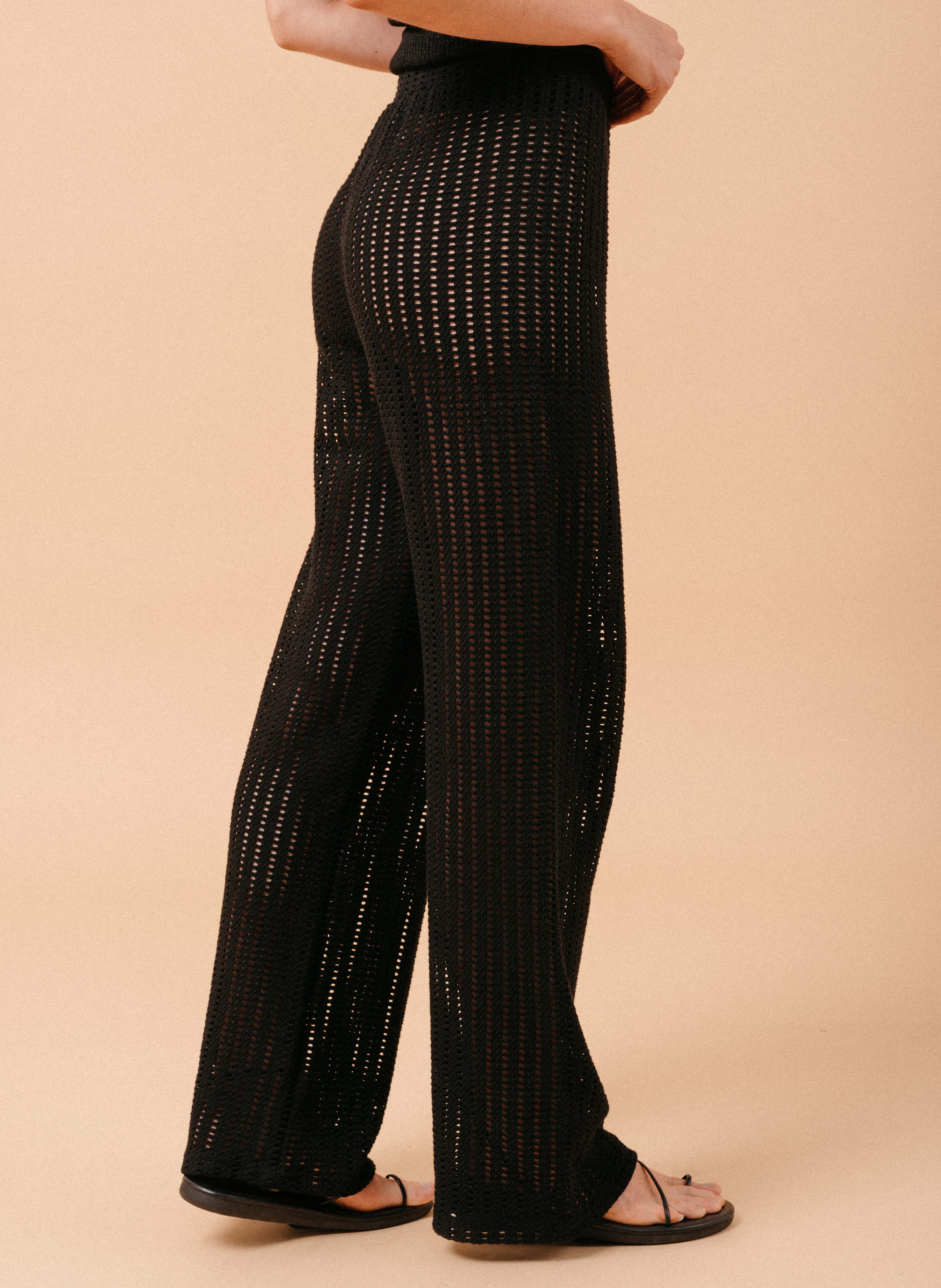Flared cut openwork stretch cotton trousers GRACE ET MILA Black
