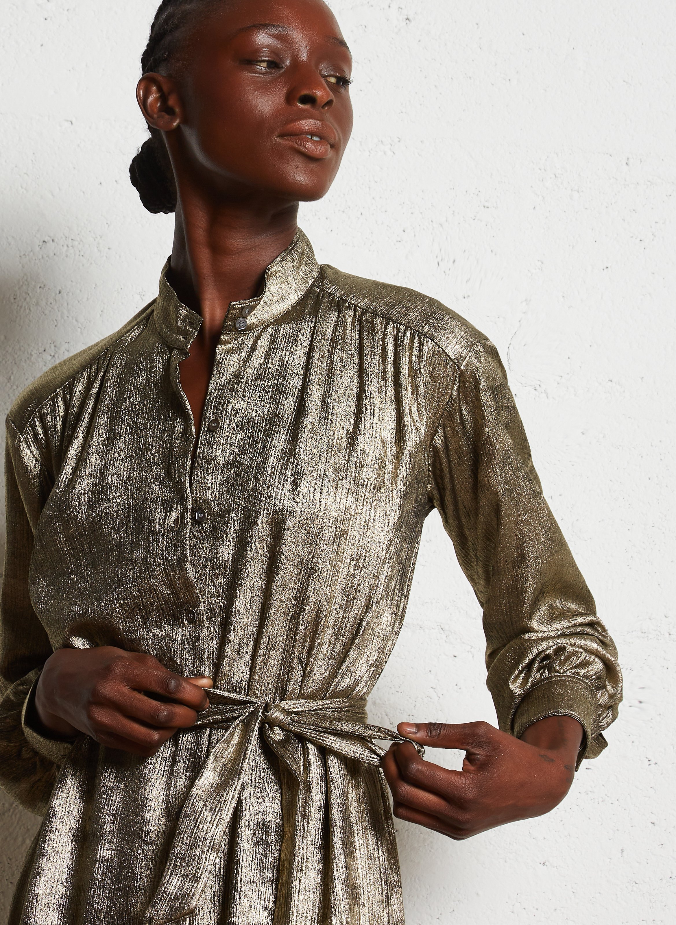 Long high-neck metallic dress HARTFORD Golden