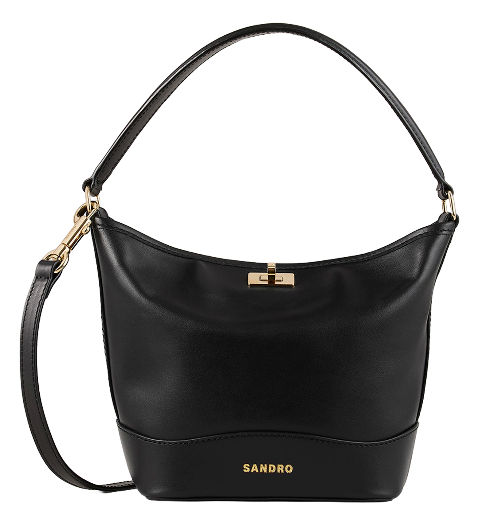Kleine schoudertas van leer met trekkoord SANDRO Zwart