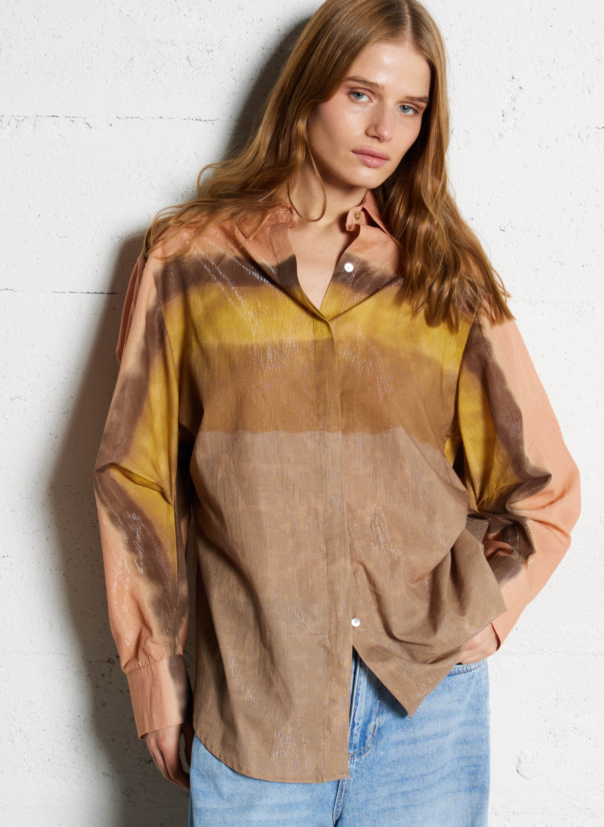 Loose-fit cotton-blend shirt with classic collar MES DEMOISELLES Pink