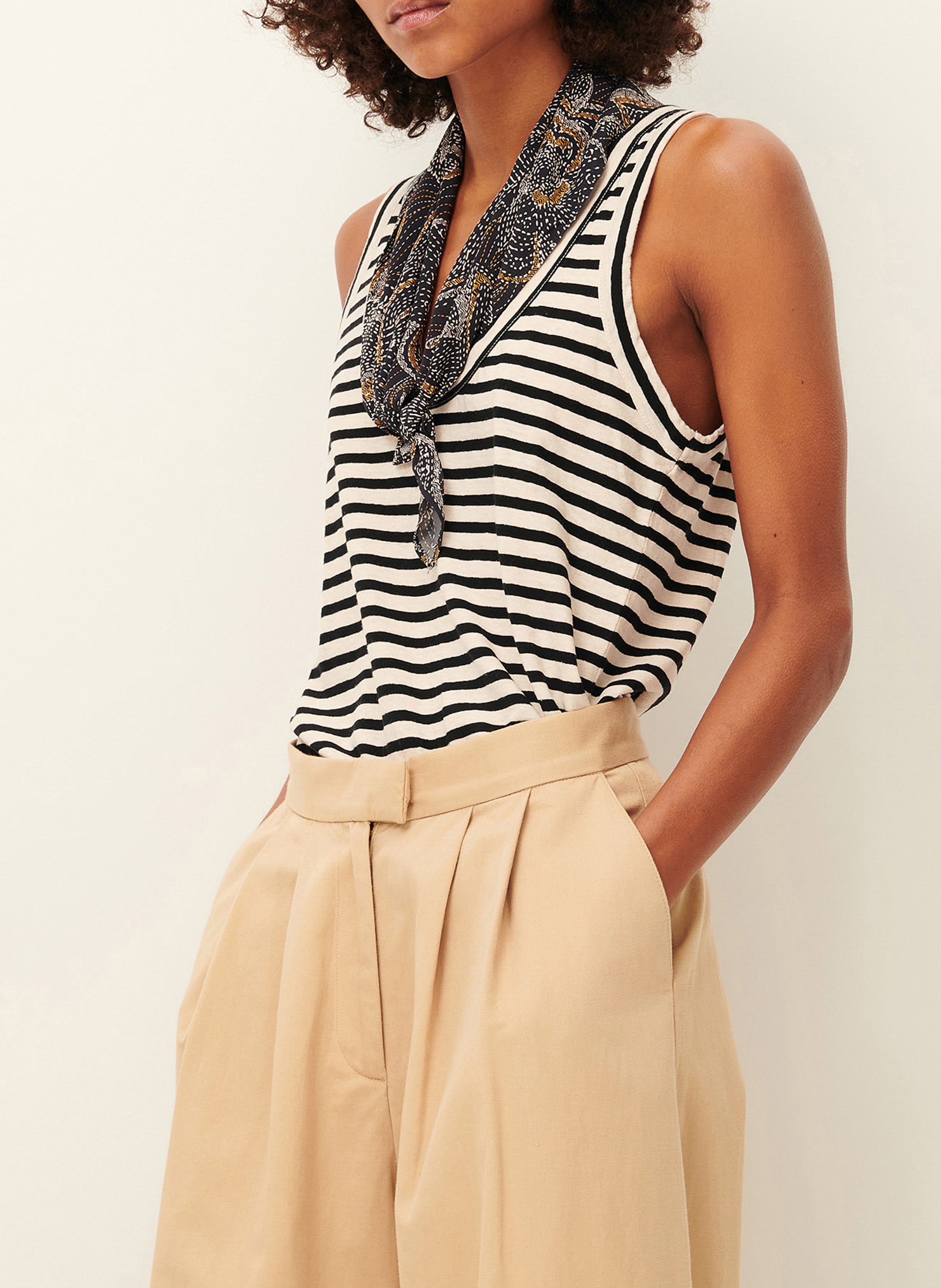 Débardeur à rayures larges en coton bio et lin SESSUN Beige