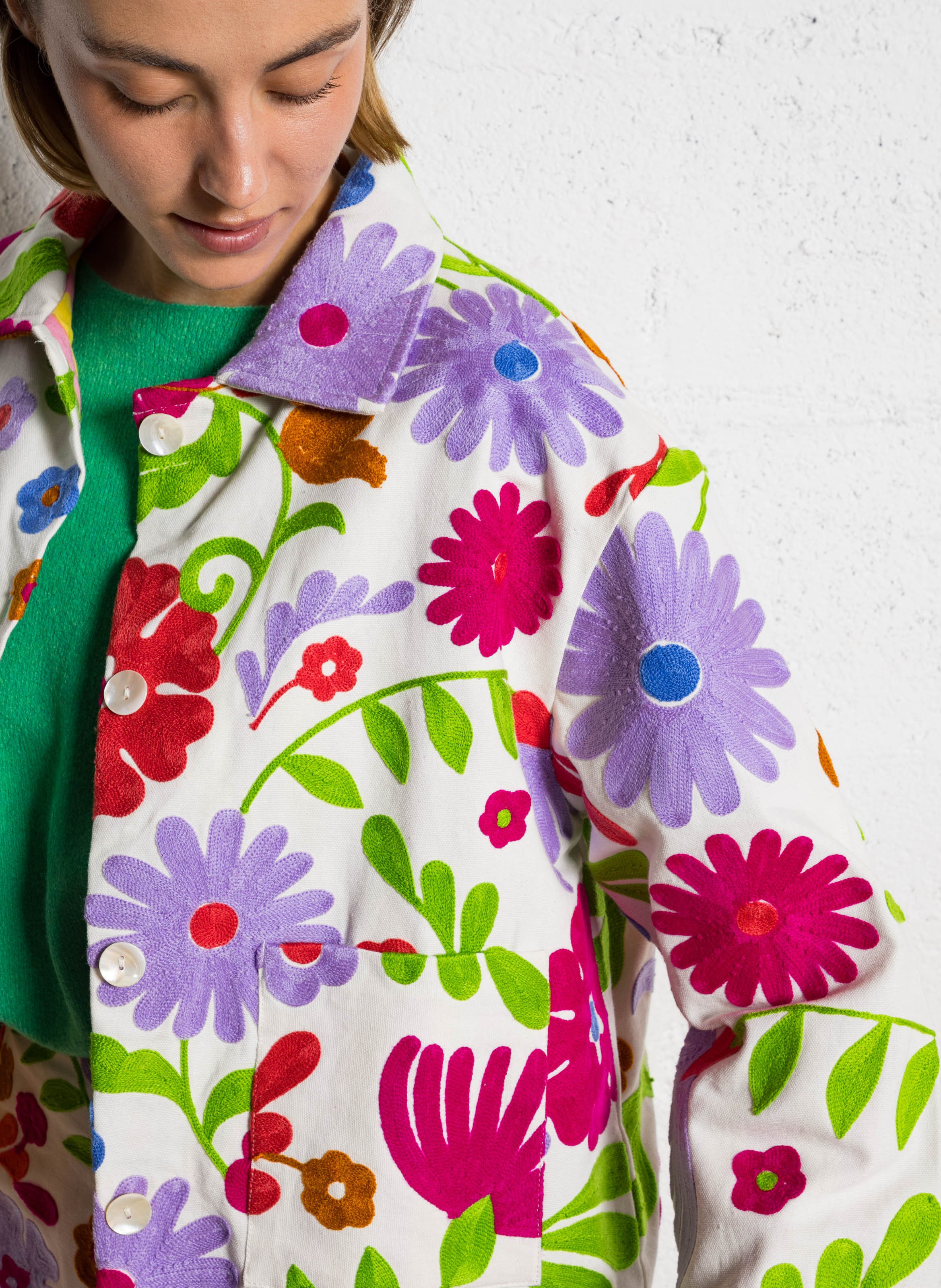 Veste col classique en coton Multicolore