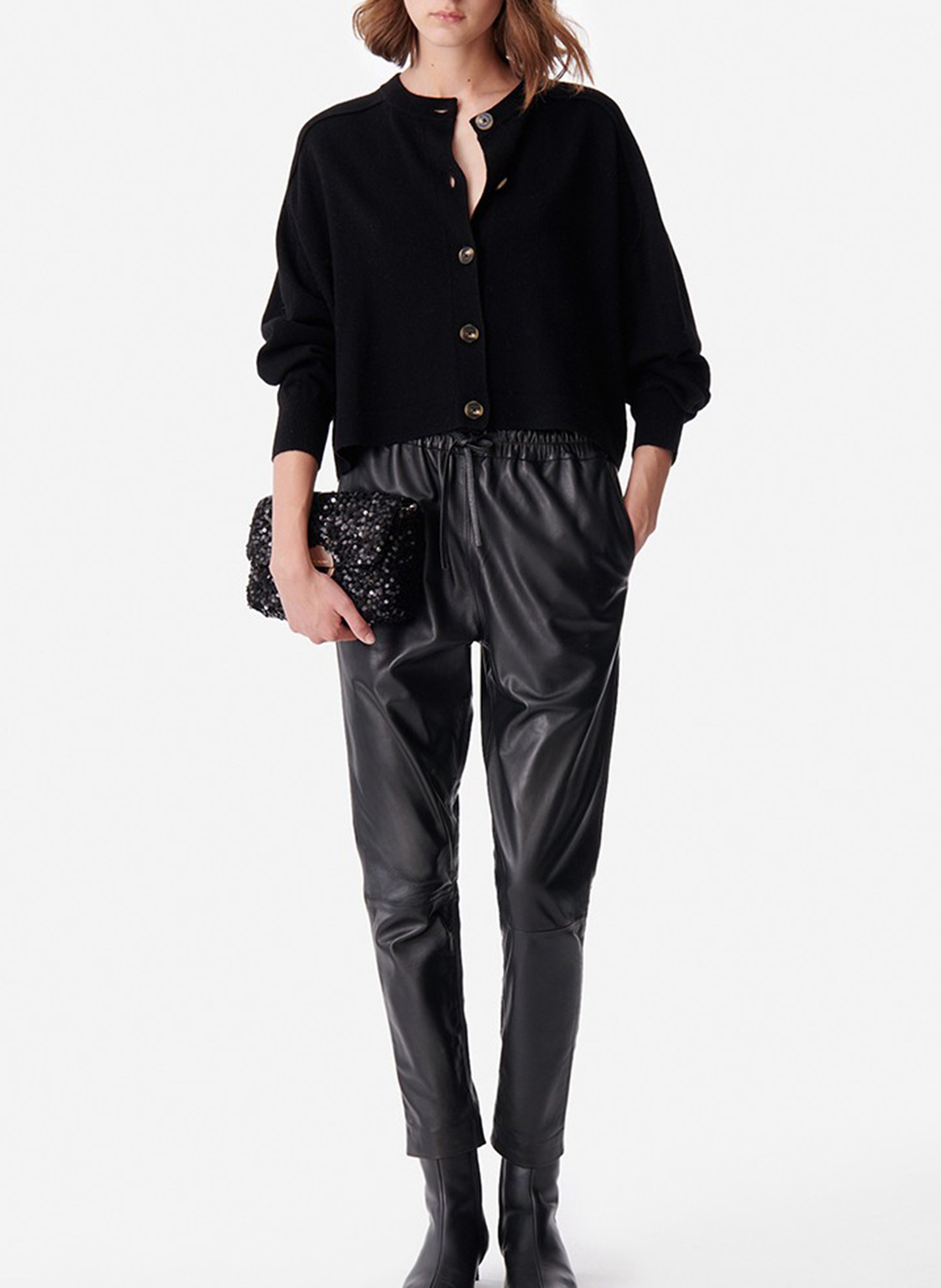 Ruime ronde hals cardigan in wol VANESSA BRUNO Zwart