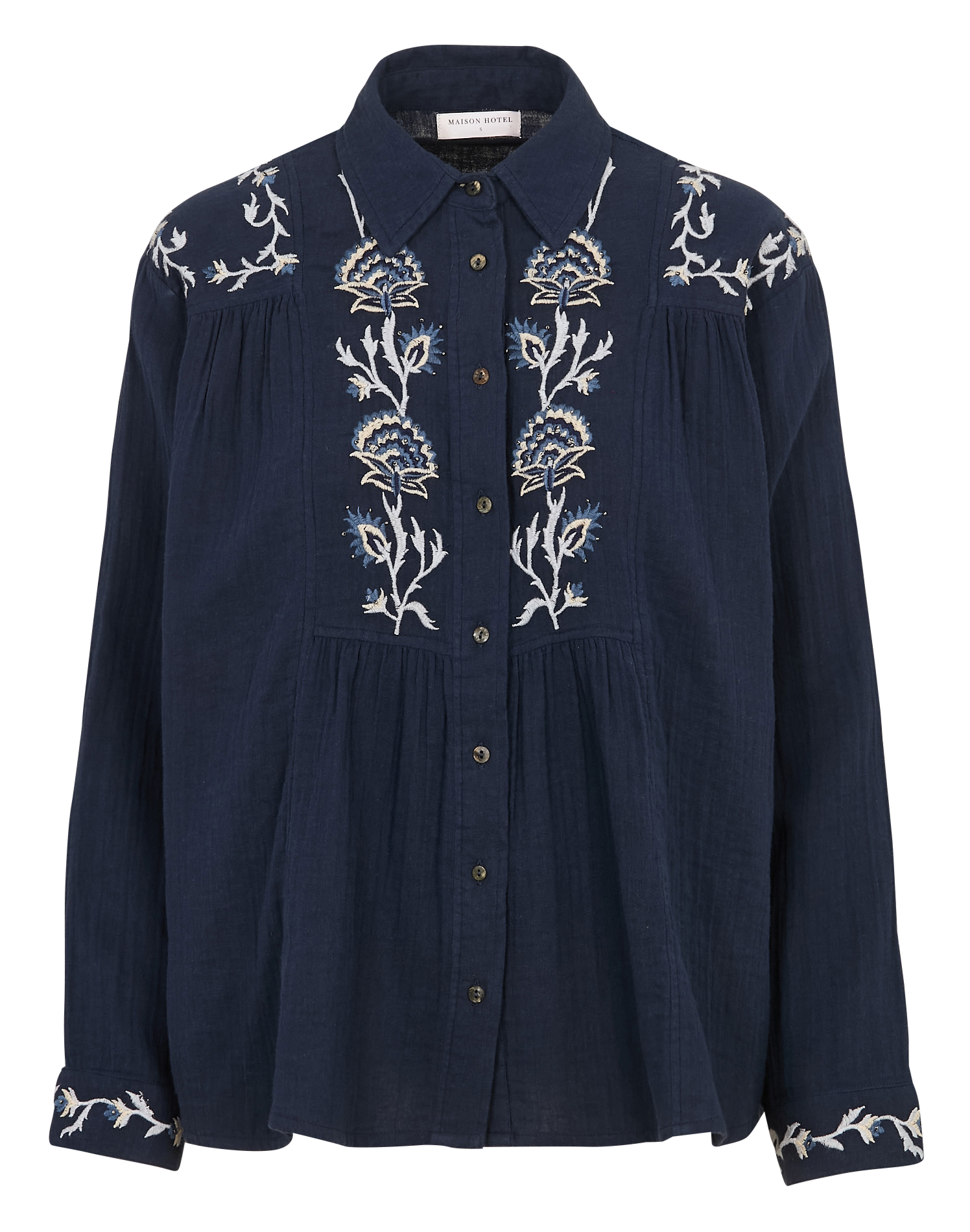 Buttoned blouse with cotton embroideries MAISON HOTEL Blue