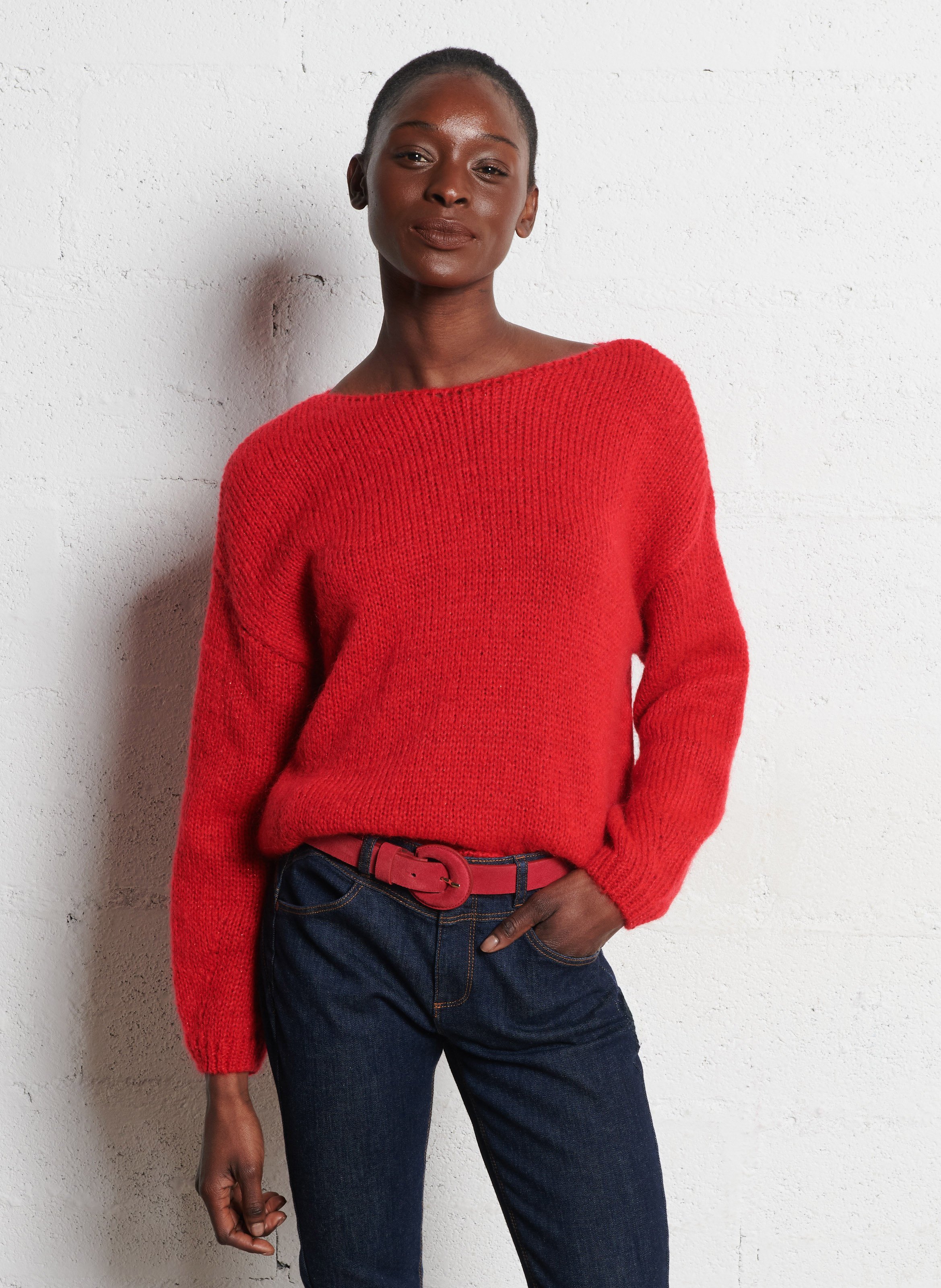 Oversized trui met boothals  ONE STEP Rood