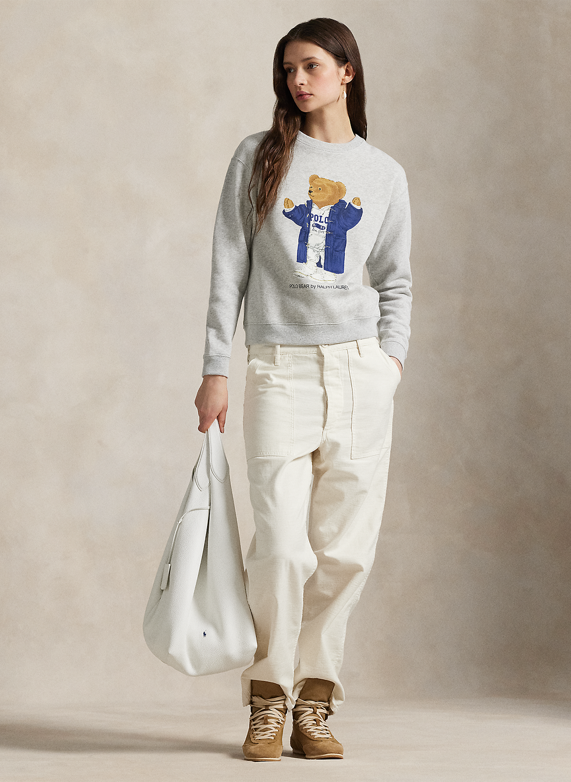 Sweat col rond en coton mélangé POLO RALPH LAUREN Gris