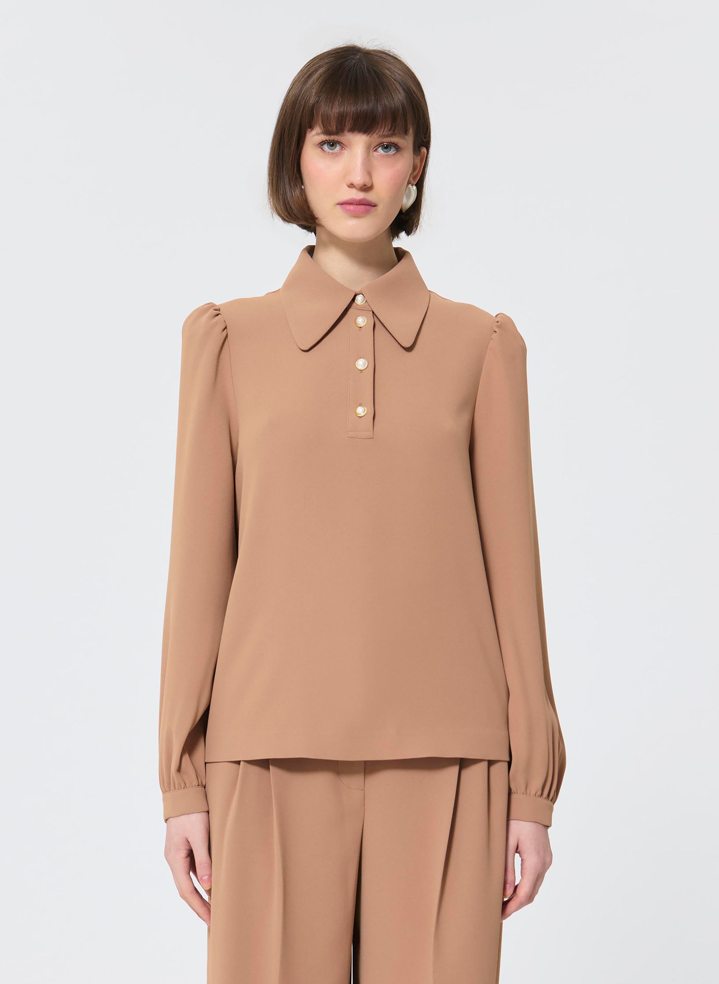 Blouse with leather collar TARA JARMON Brown