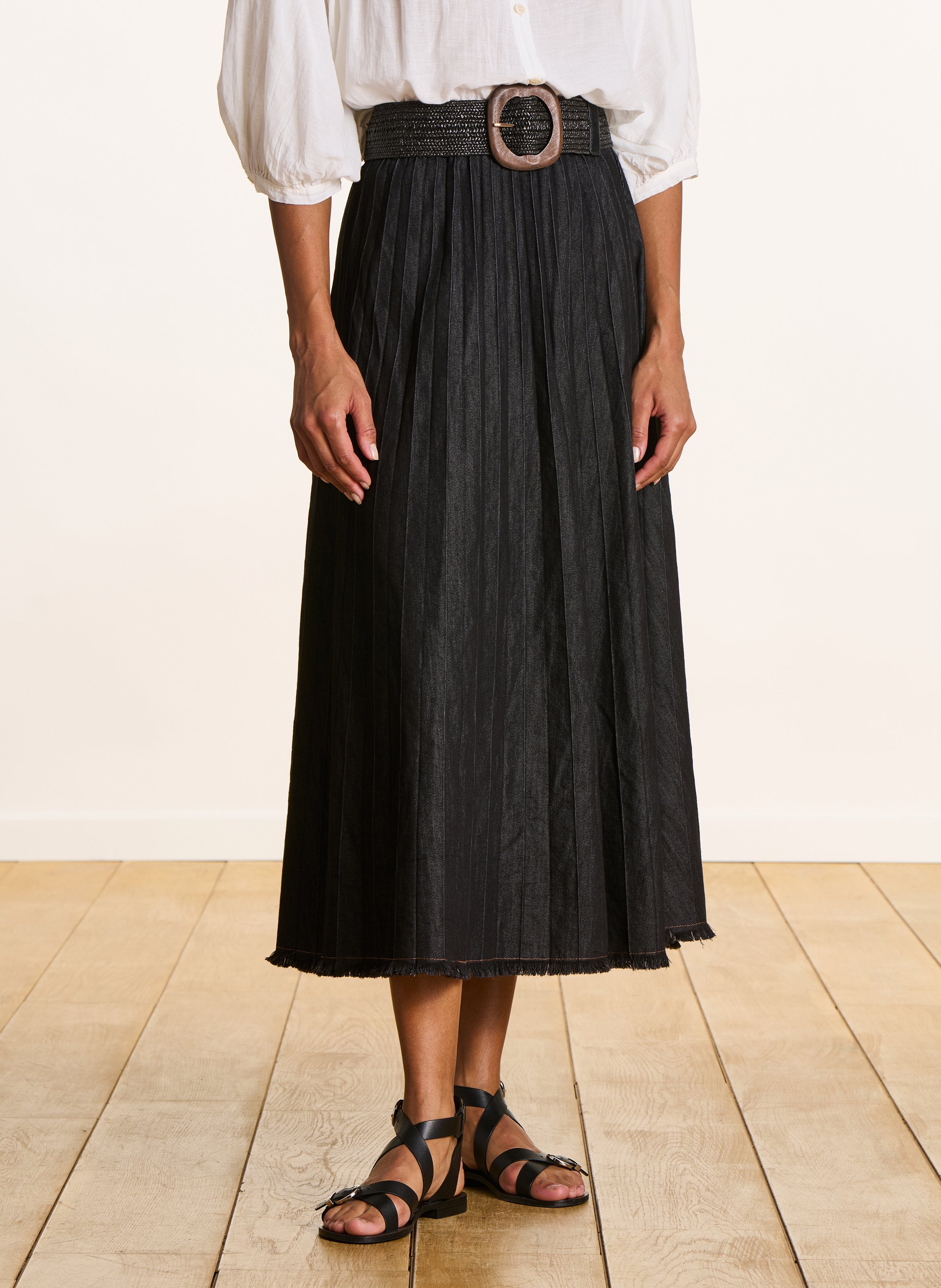 A-line cotton-blend midi skirt LA FEE MARABOUTEE Black
