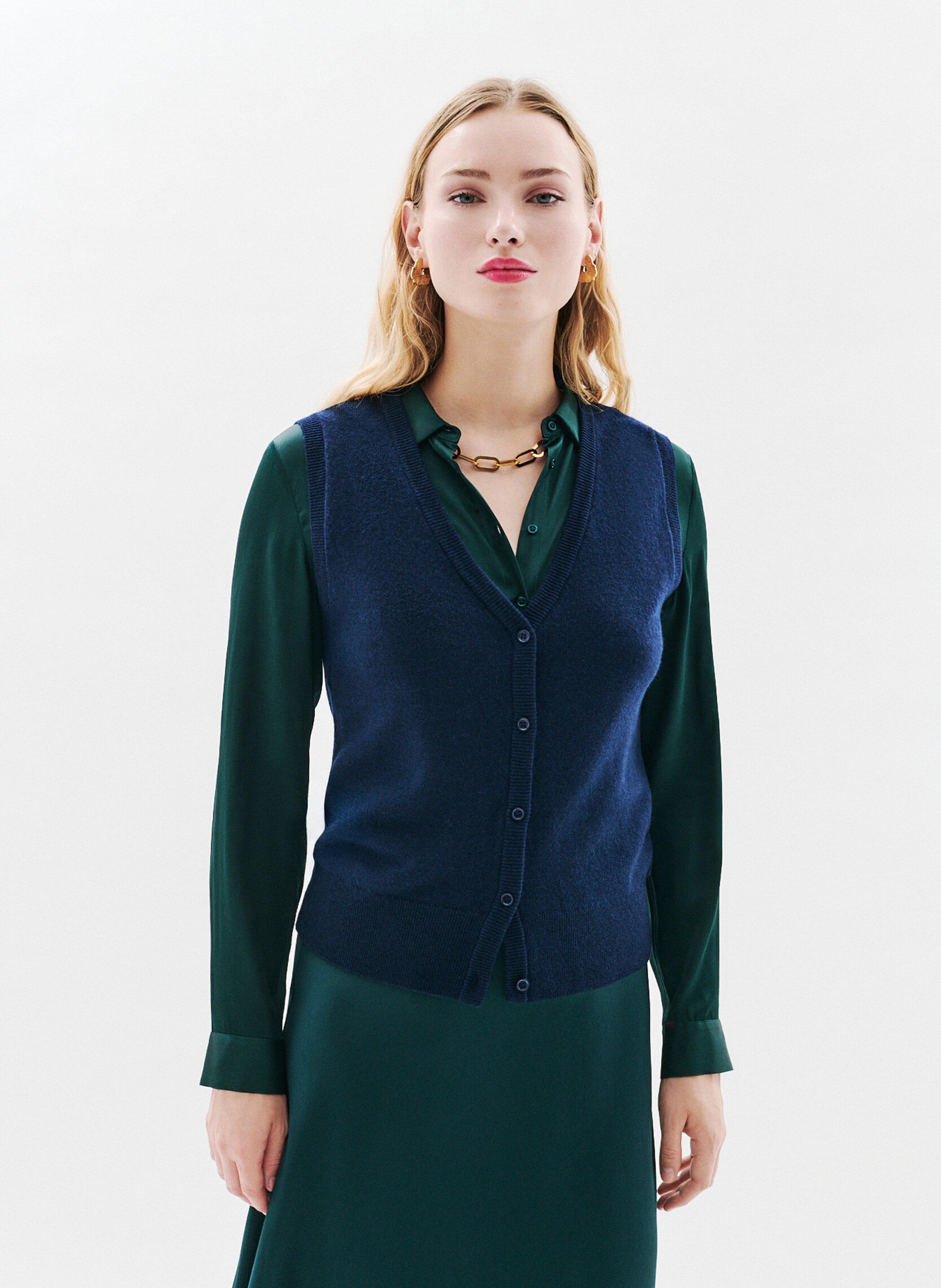 Gilet col V en laine mélangée CAROLL