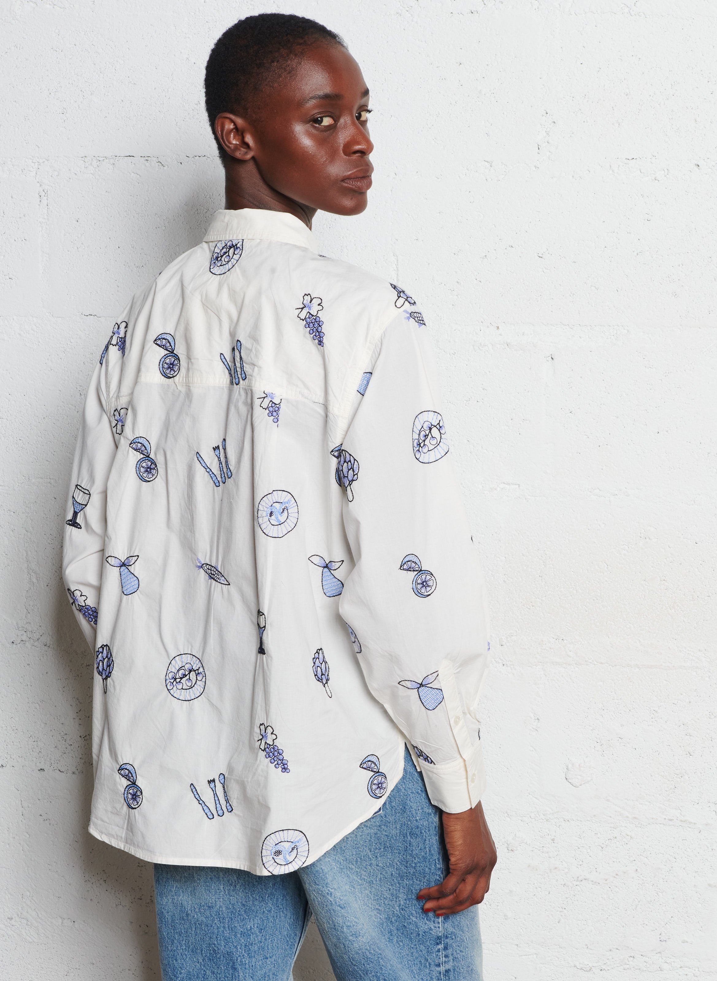 Chemise droite brodée FABIENNE CHAPOT Blanc