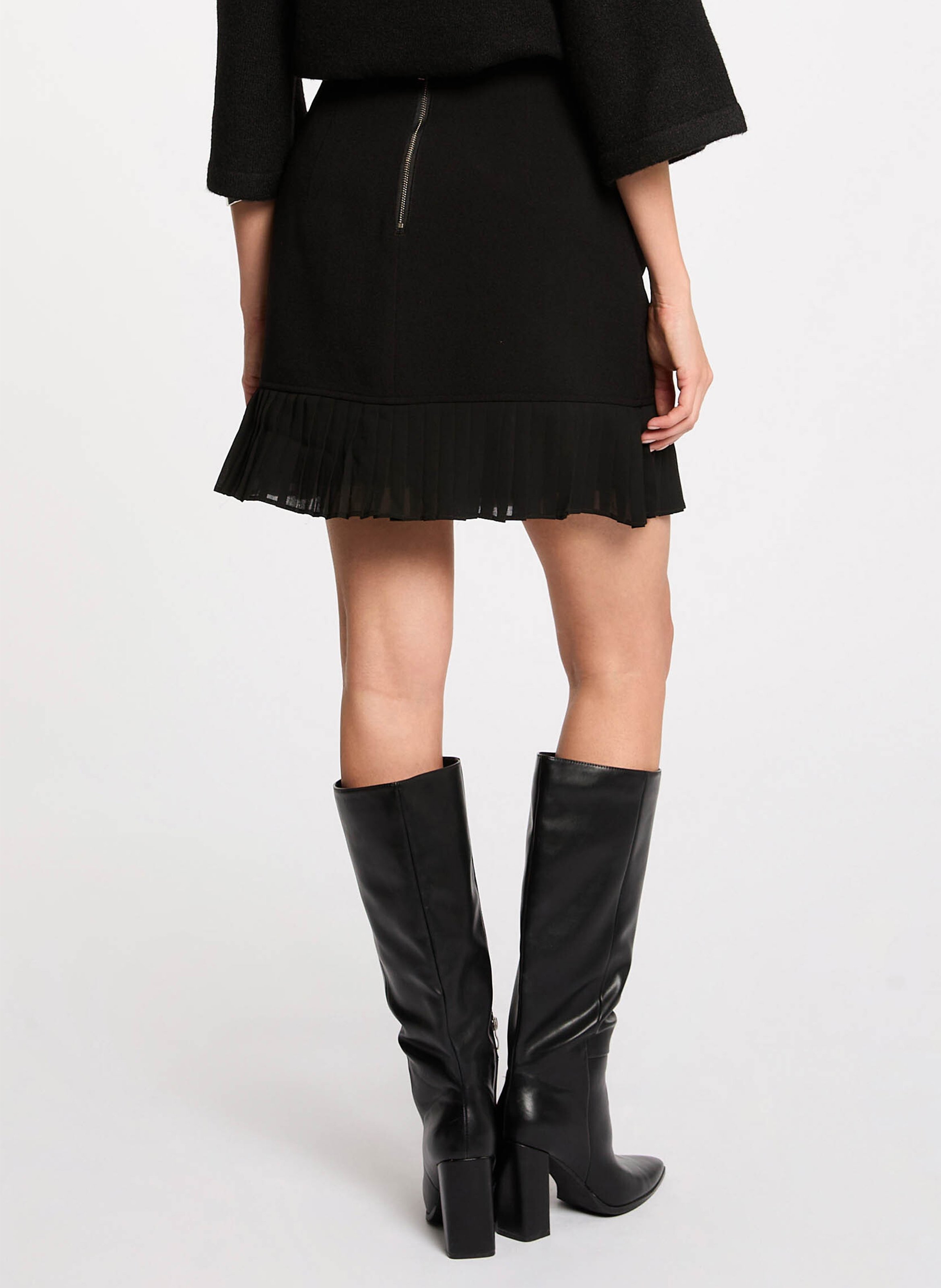 Jupe courte plissée en polyester recyclé mélangé MORGAN Noir