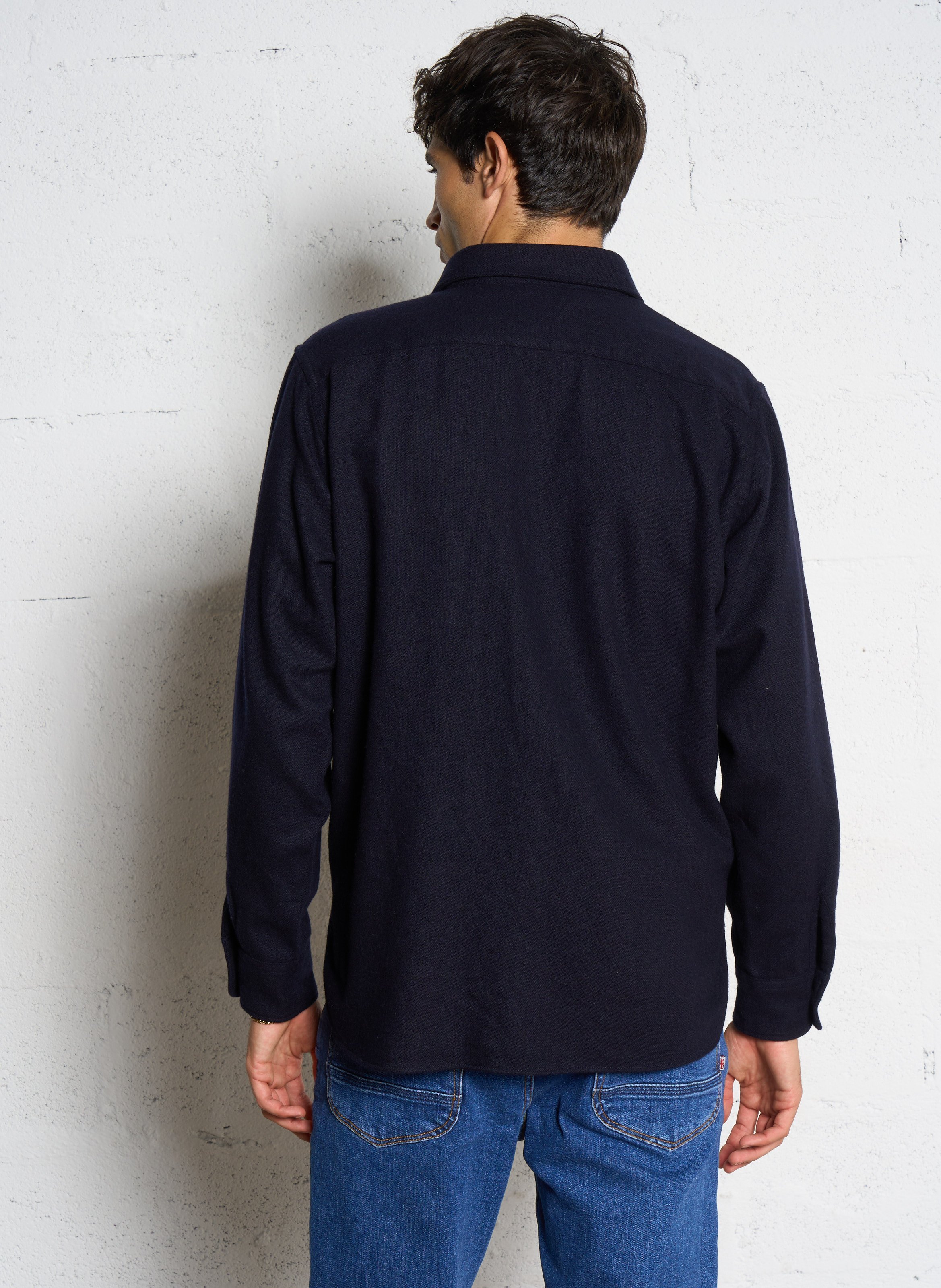 Chemise unie droite en laine mélangée HARTFORD Bleu