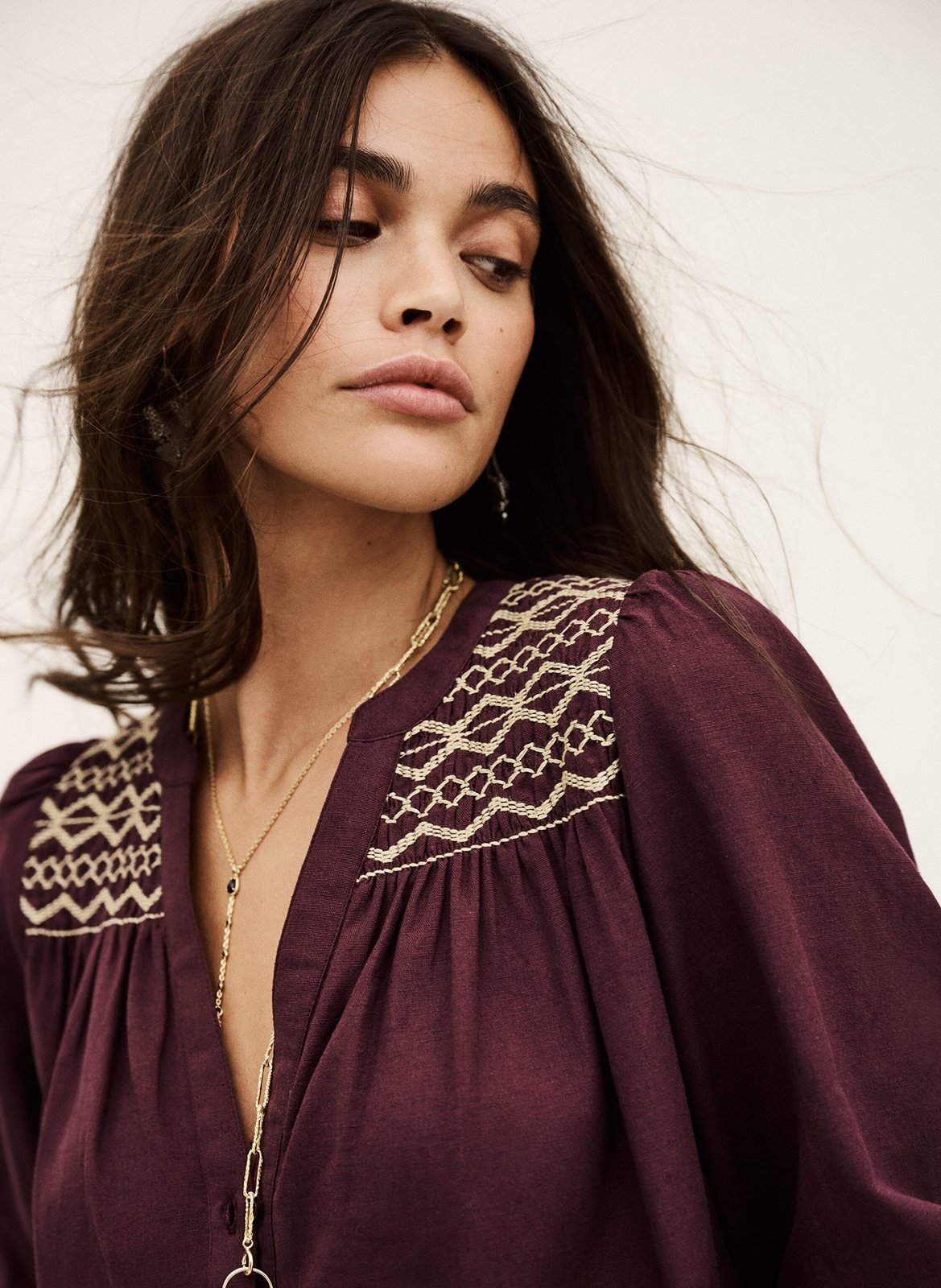 Blouse met V-hals | katoenblend BA&SH Paars