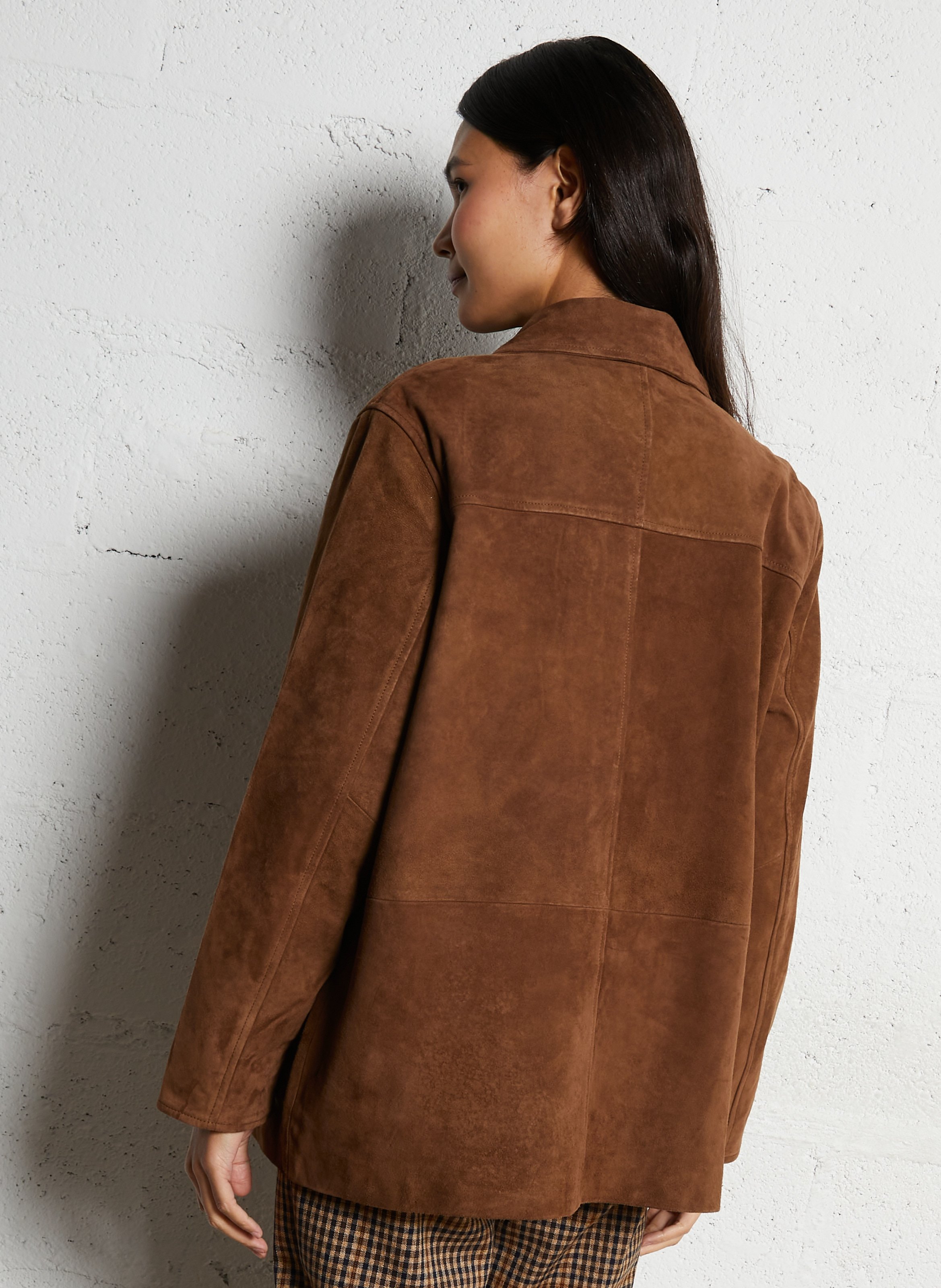 Veste oversize col classique en cuir JC SOPHIE Marron