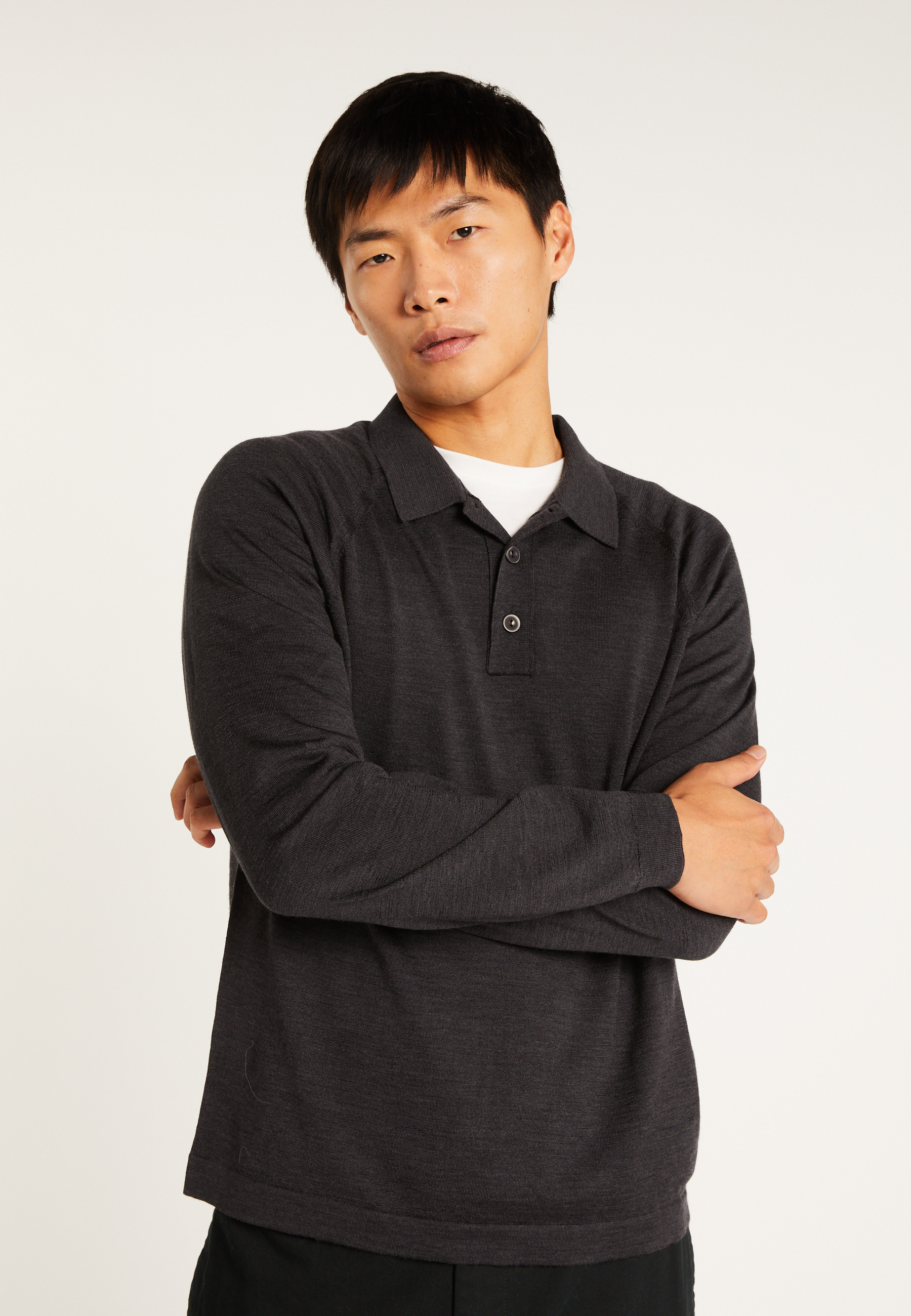 Long-sleeve Merino wool polo MAISON MONTAGUT Grey