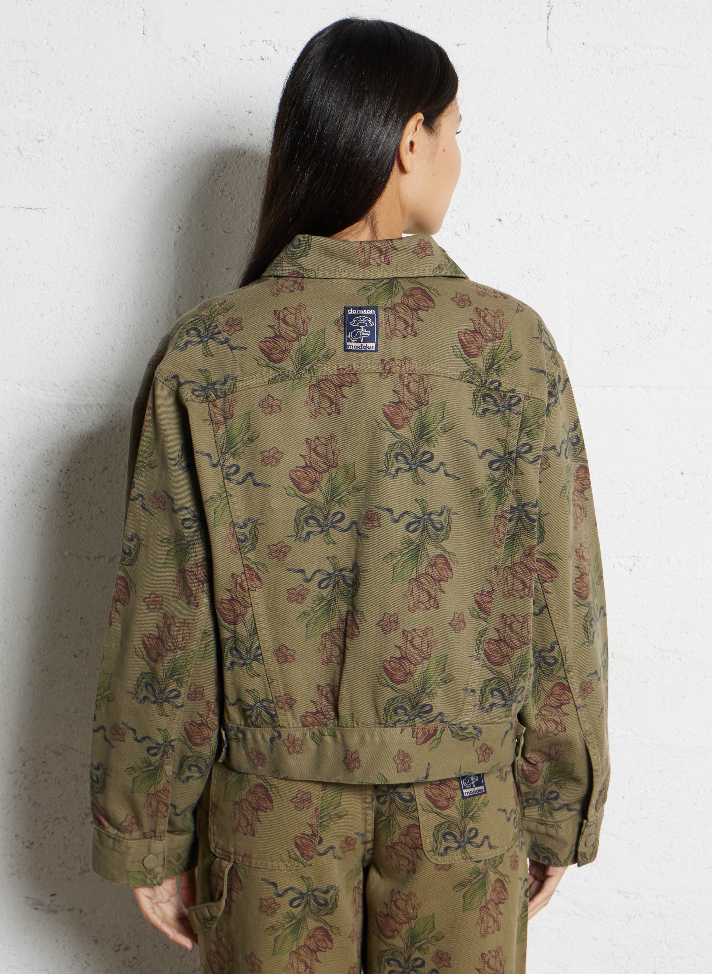 Veste droite col classique en coton bio et coton recyclé imprimé DAMSON MADDER Kaki