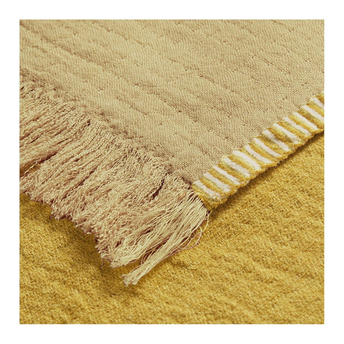 Plaid siméon en coton et fibres de bambou - 130 x 170 cm - safran BLANC D'IVOIRE Jaune