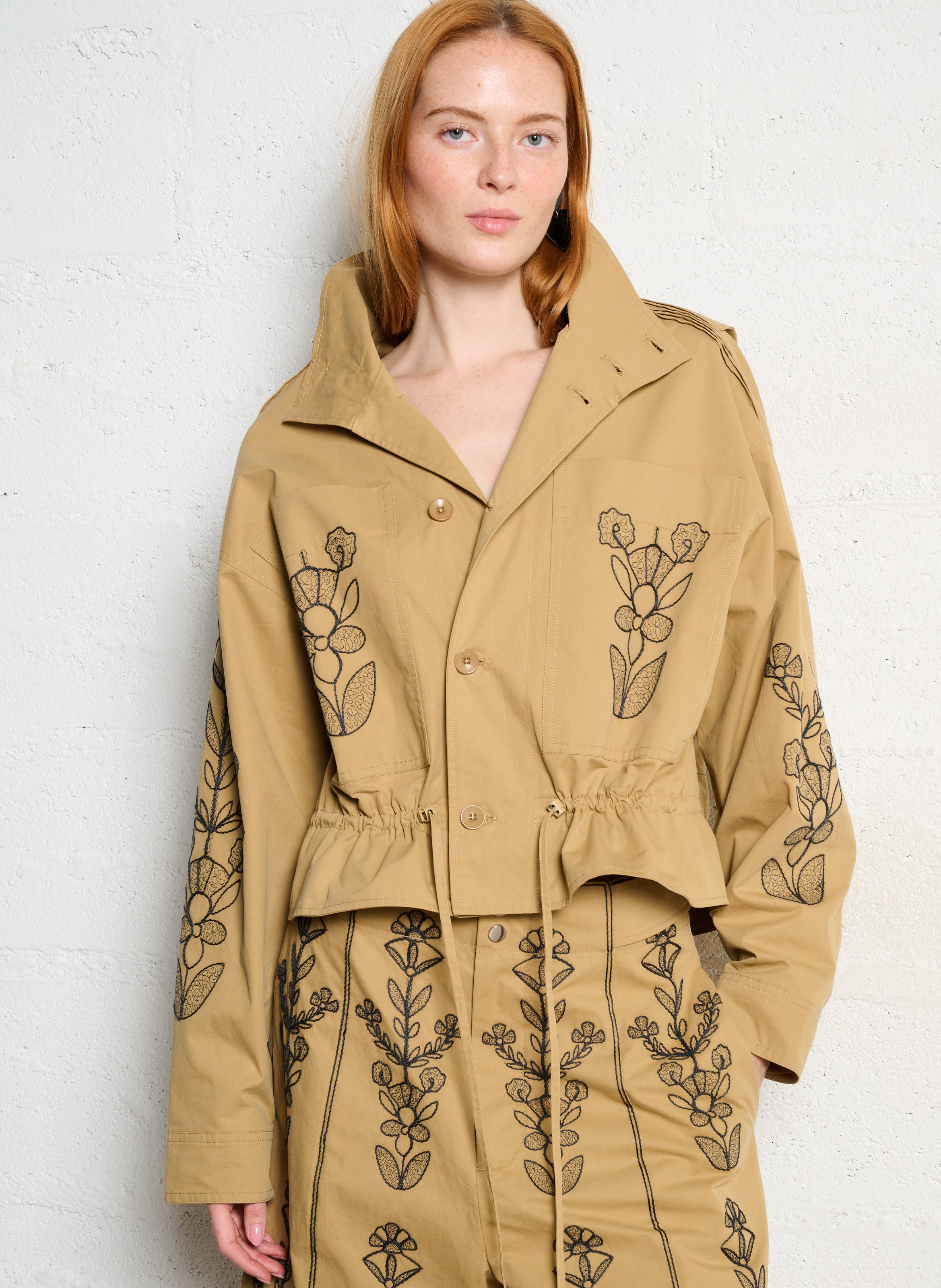 Geborduurde katoenen jas ANTIK BATIK Beige