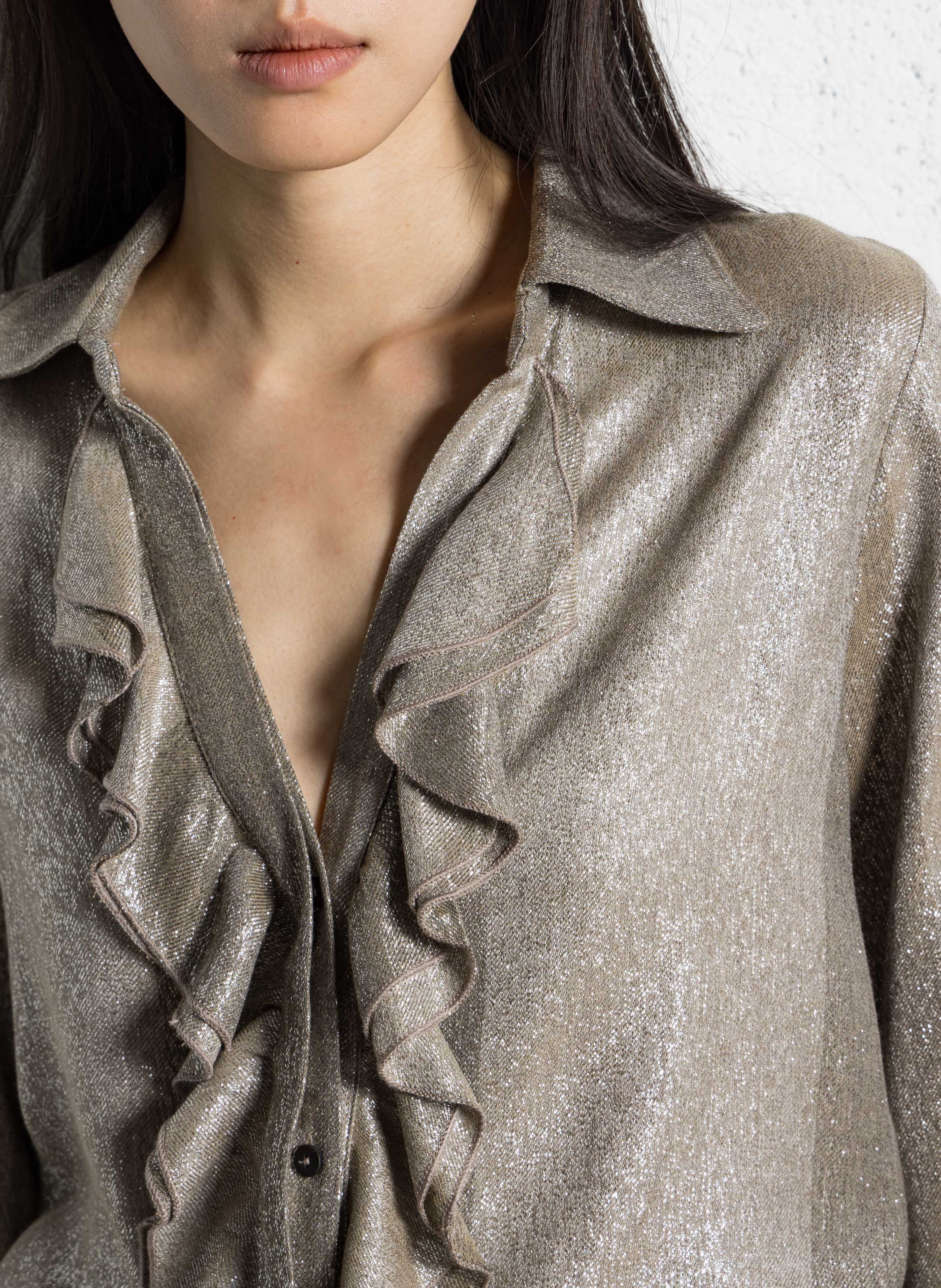 Chemise droite col V pailleté DIEGA Marron