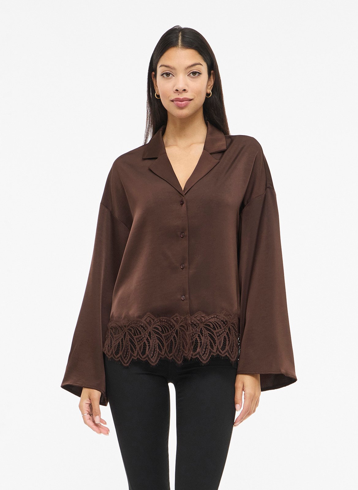 Oversize Hemd mit Reverskragen aus Satin VILA Braun