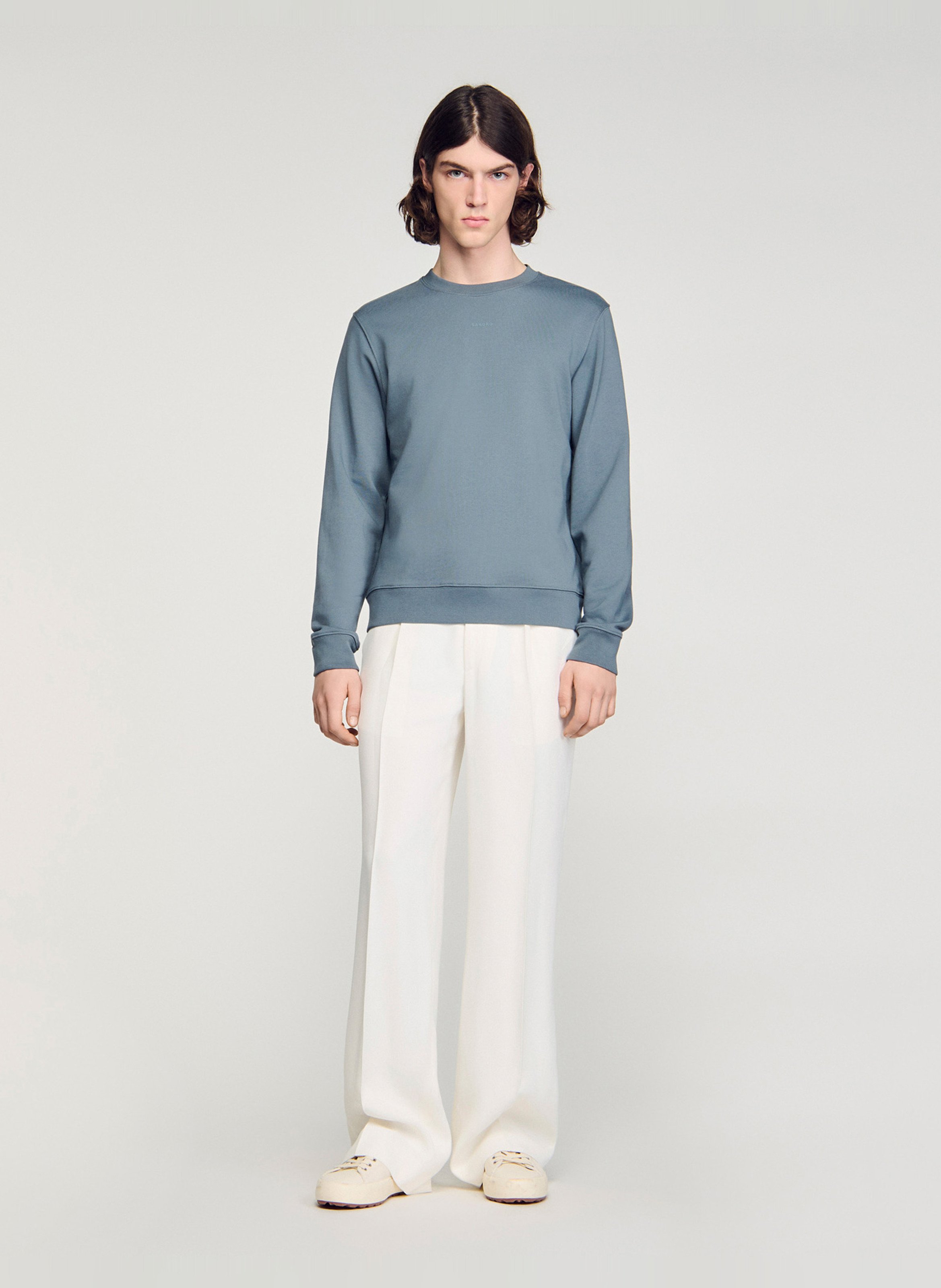 Sweat droit col rond en coton SANDRO Gris