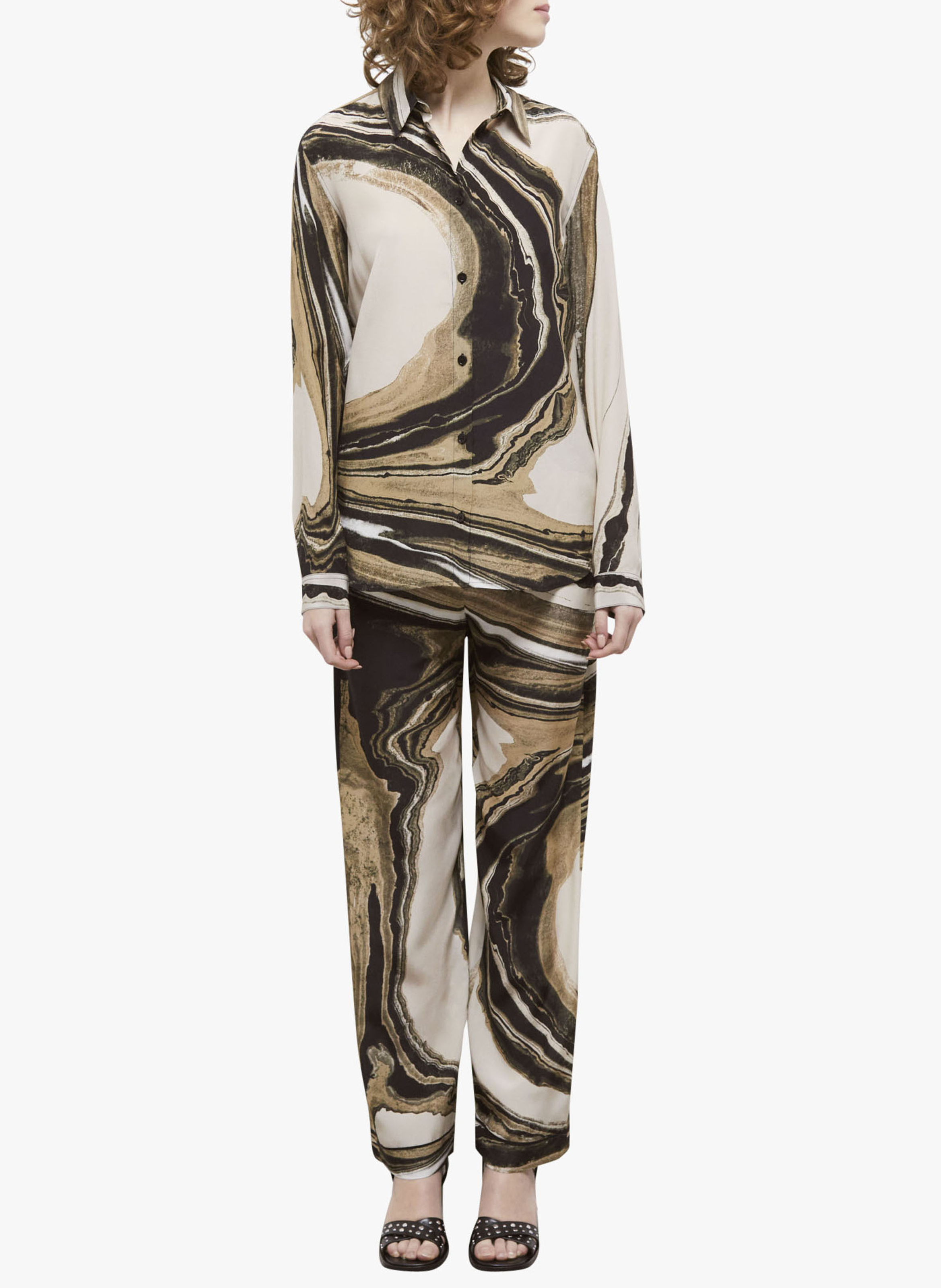 - Klassieke kraag - Lange mouw - Knoopsluiting - Met print - 100% zijde THE KOOPLES Beige