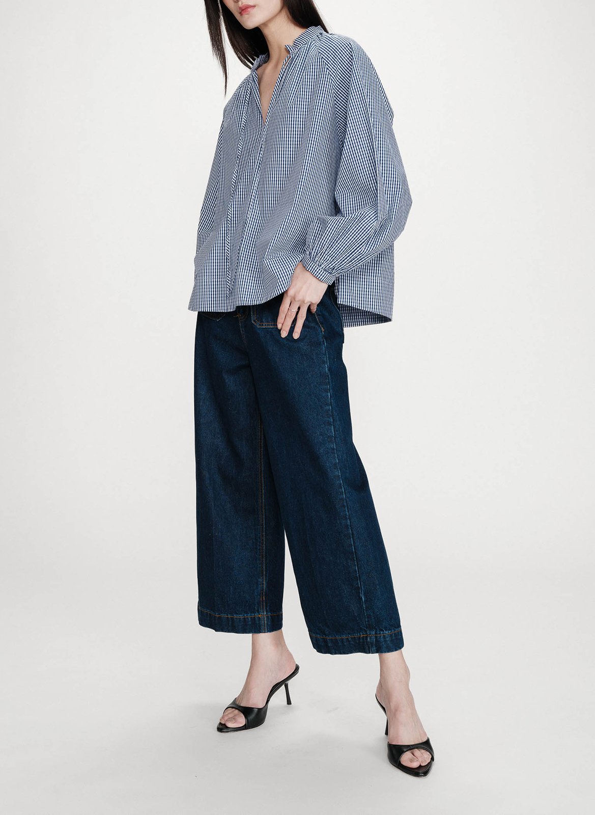 Blouse droite col rond en coton imprimé GRACE ET MILA Bleu