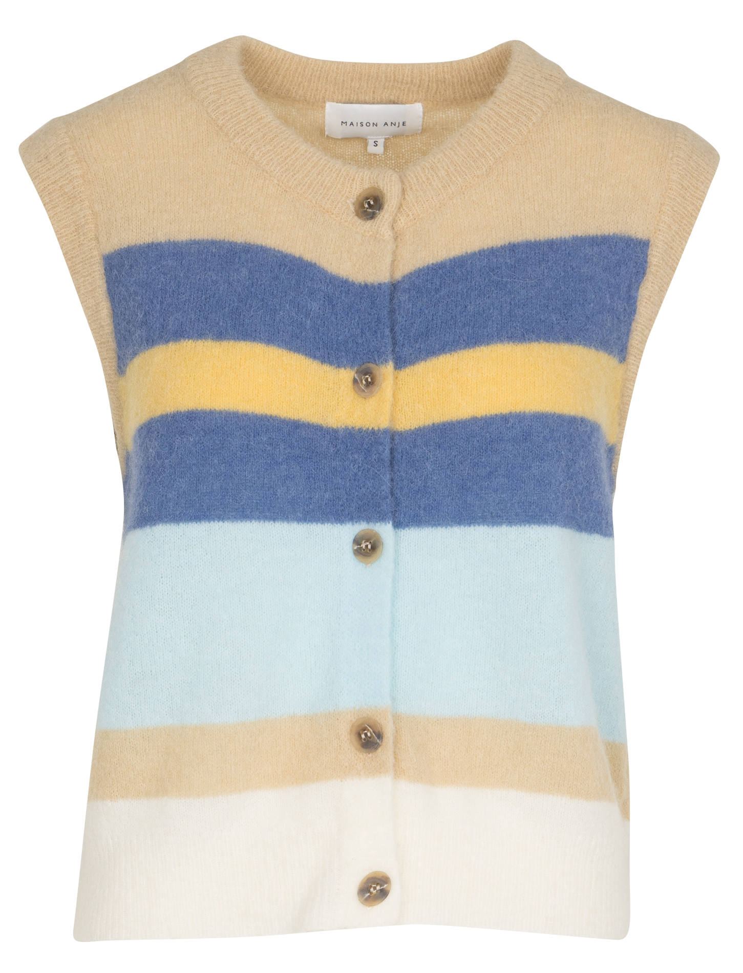 Gilet sans manches col rond rayé en laine mélangée MAISON ANJE Blanc